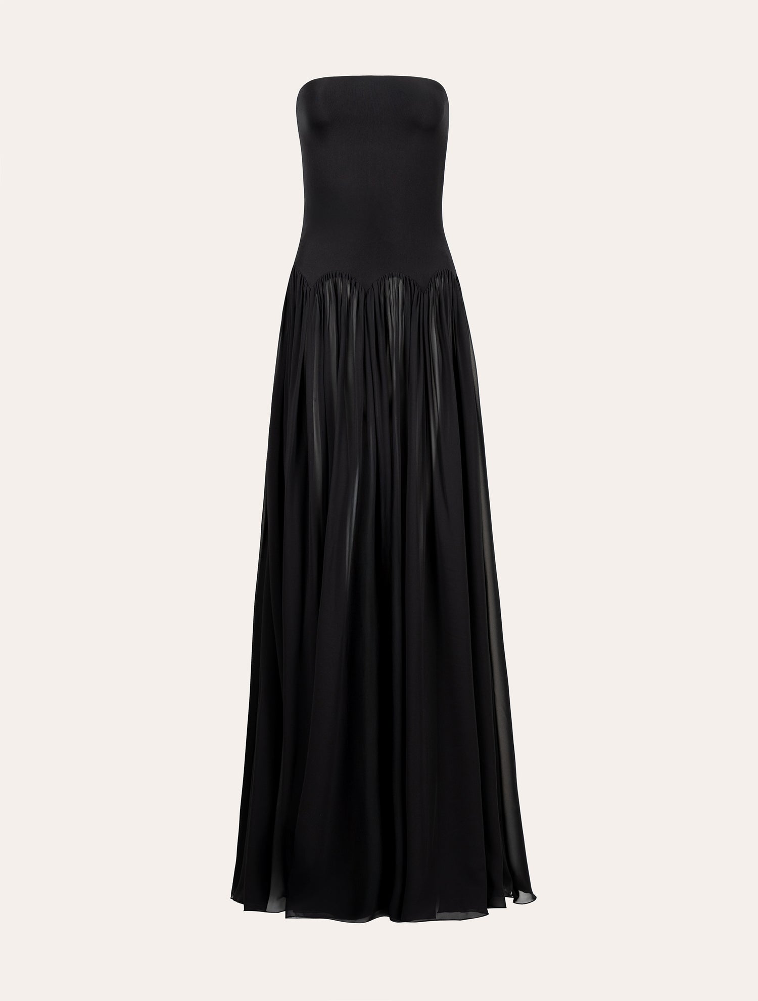 Scalloped waist maxi dress in black