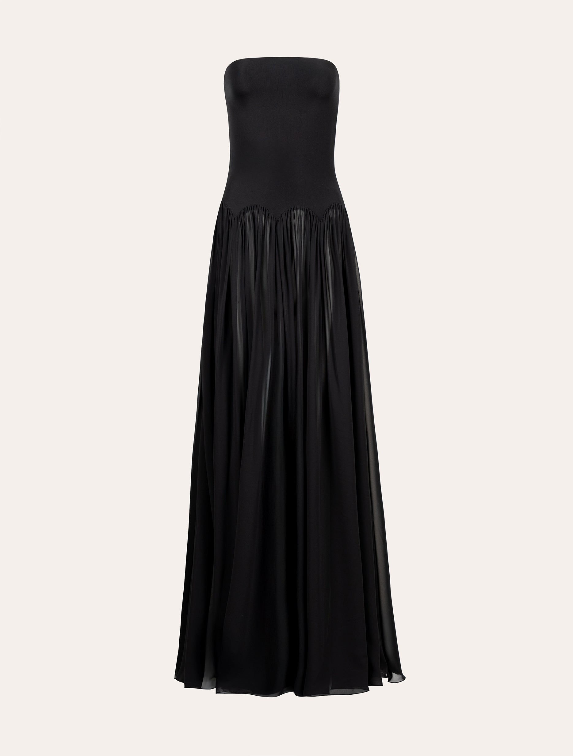 Scalloped waist maxi dress in black