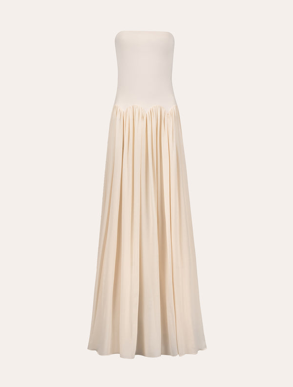 Scalloped waist maxi dress in cream