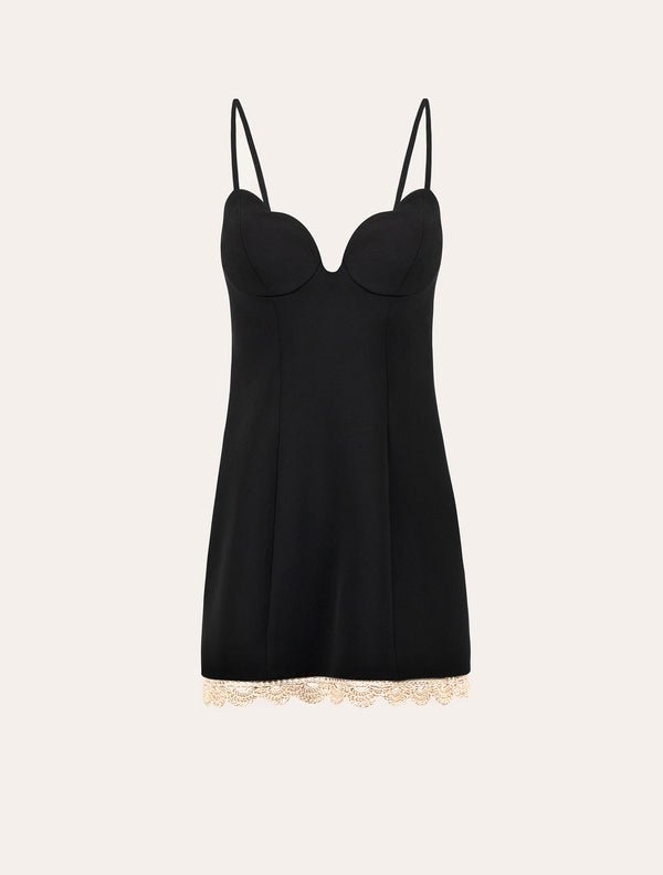 Bustier mini dress with crochet in black
