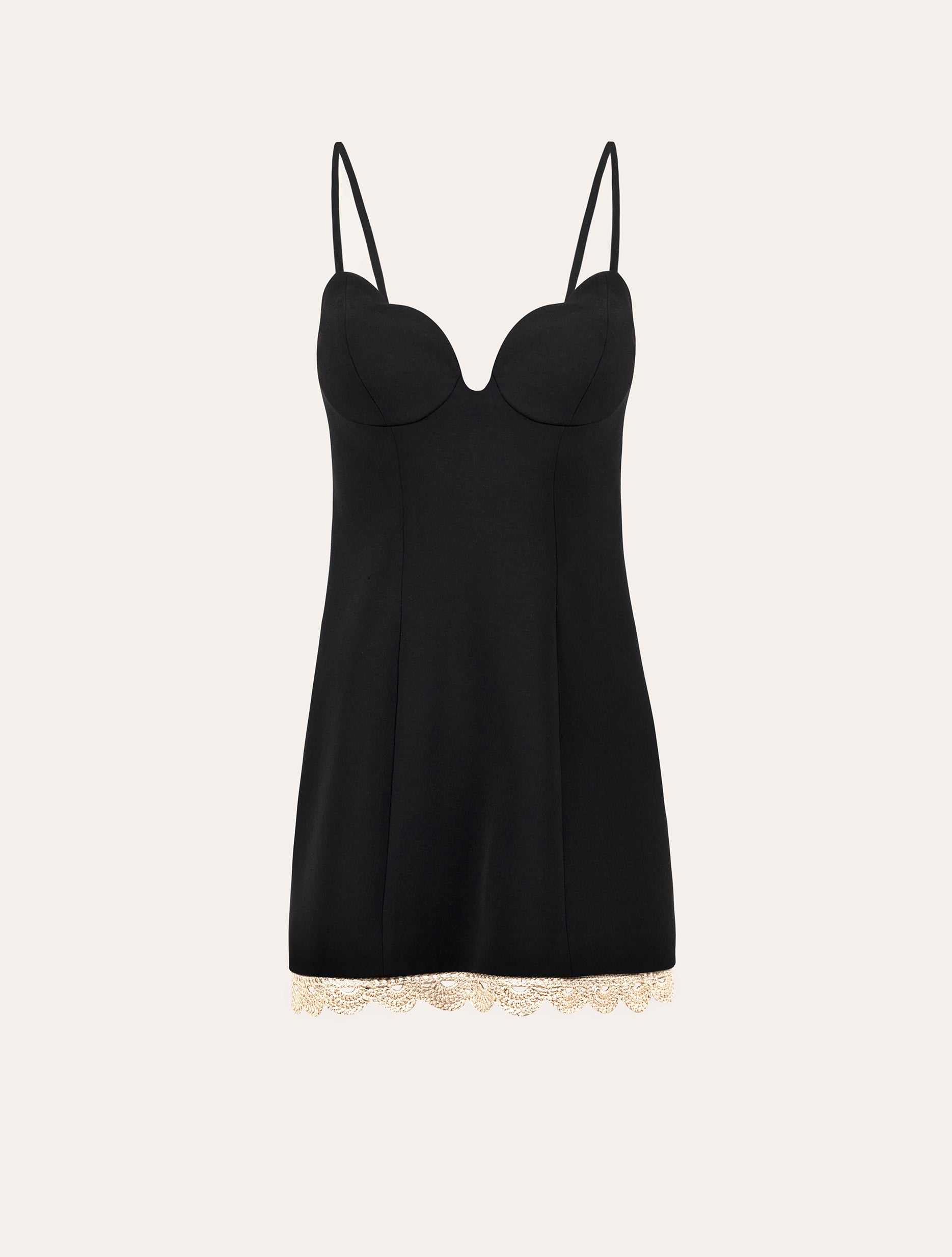 Bustier mini dress with crochet in black