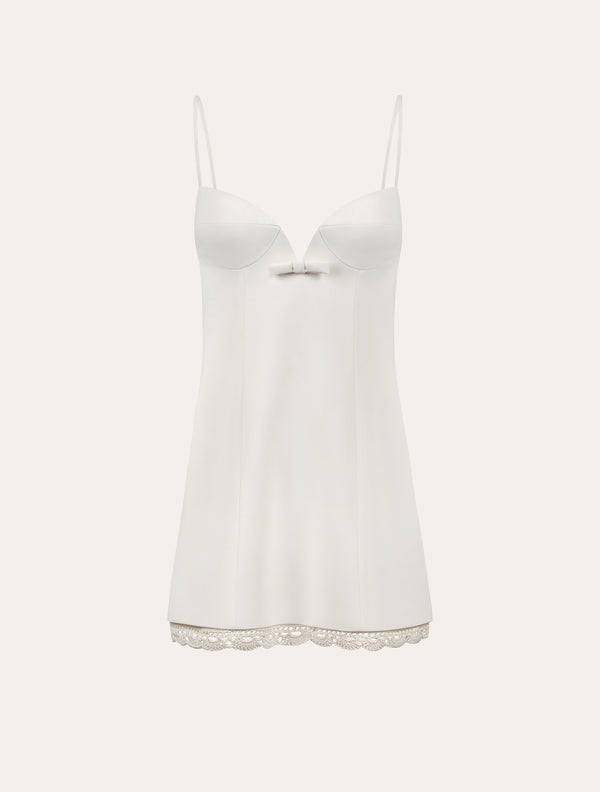 Bustier mini dress with crochet in cream