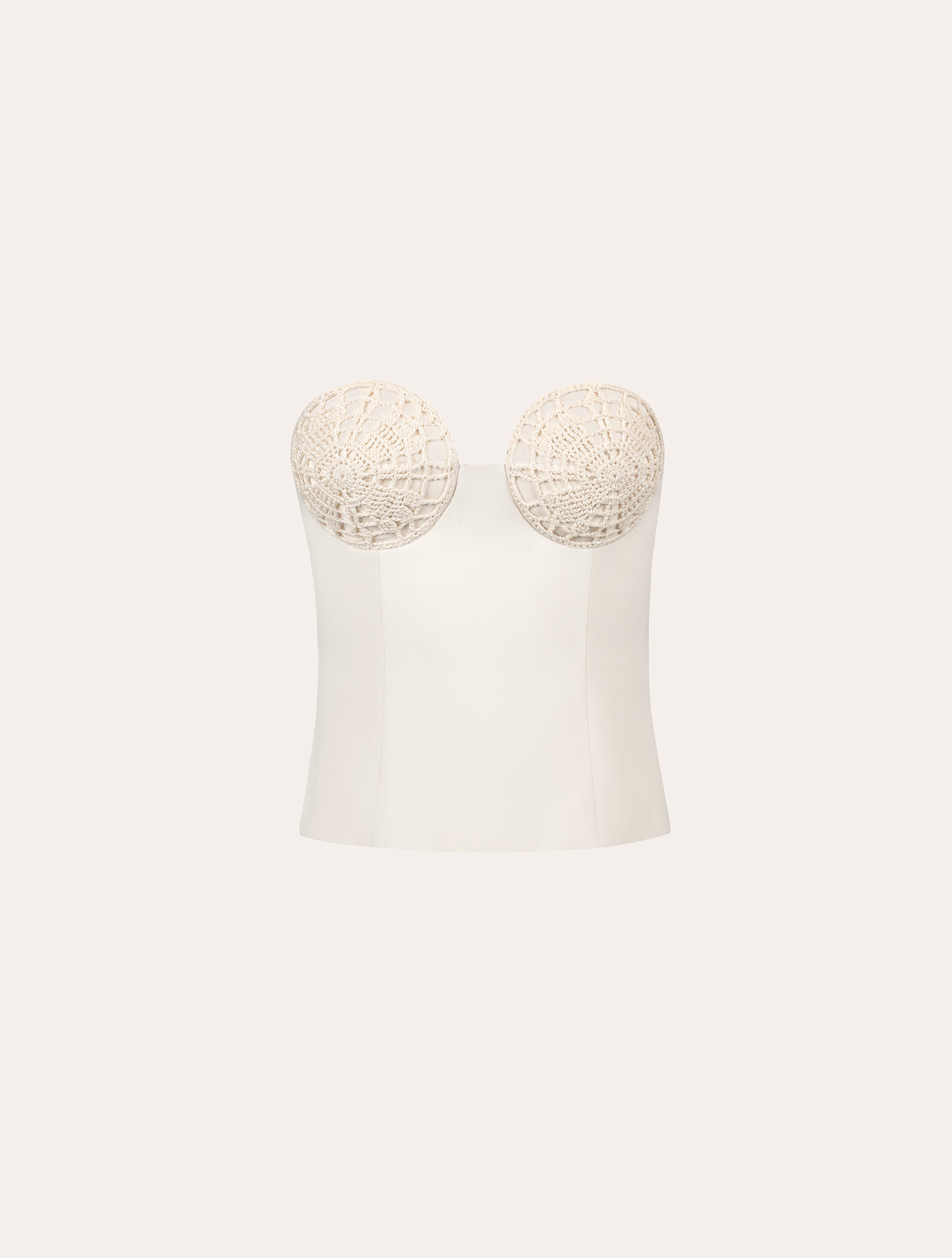 quui / 新品・未使用 string knit bustier【écru】 Crochet bustier corset in cream - Joelle Zgheib
