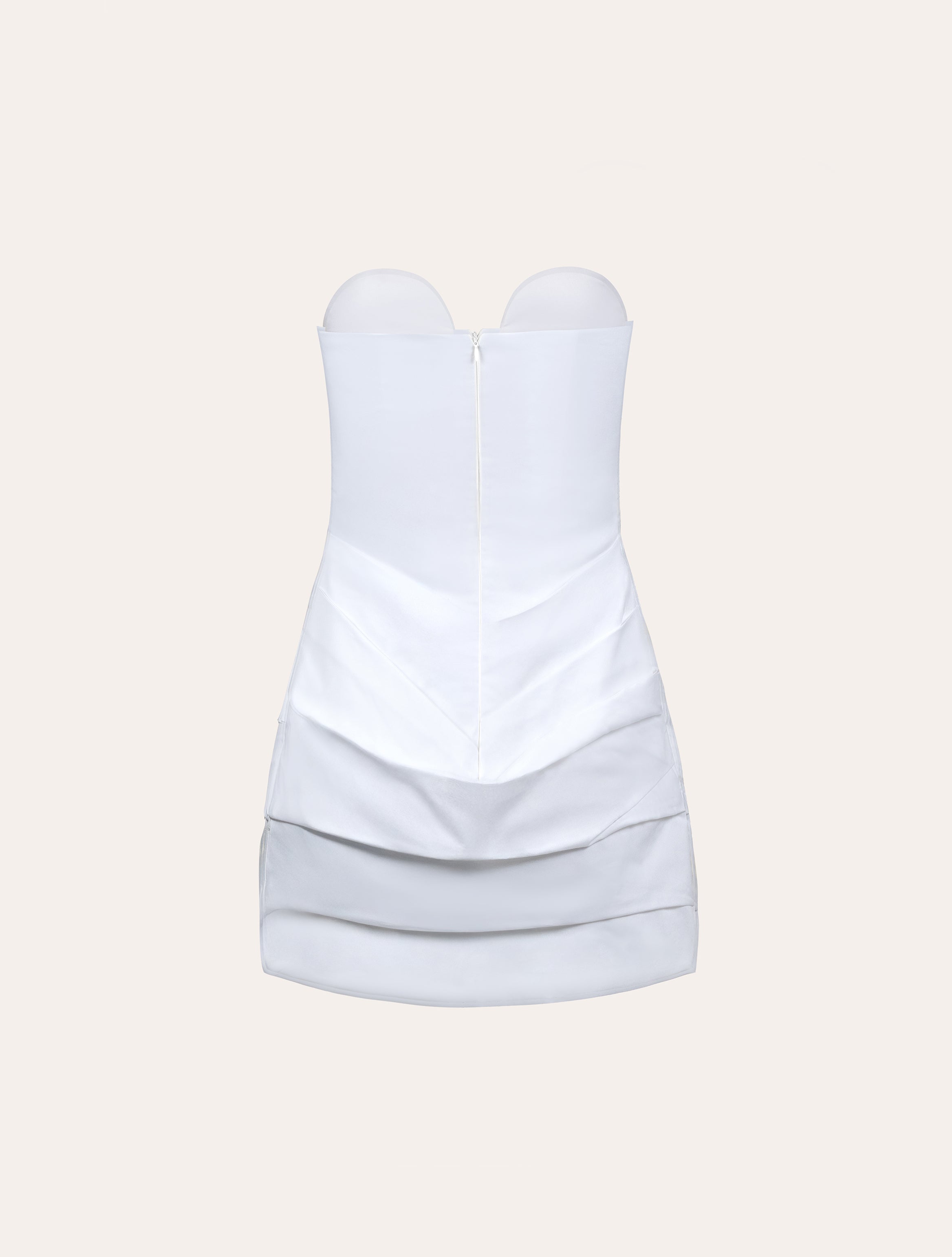 Draped poplin bustier mini dress in white