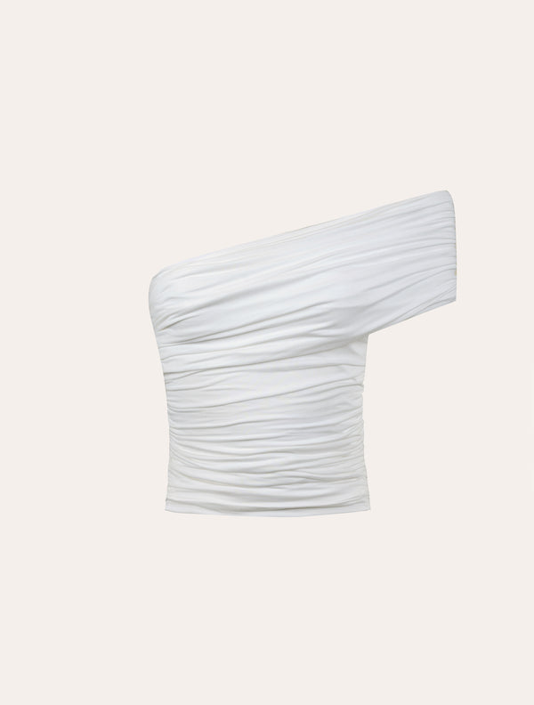 One-shoulder wrap top in white