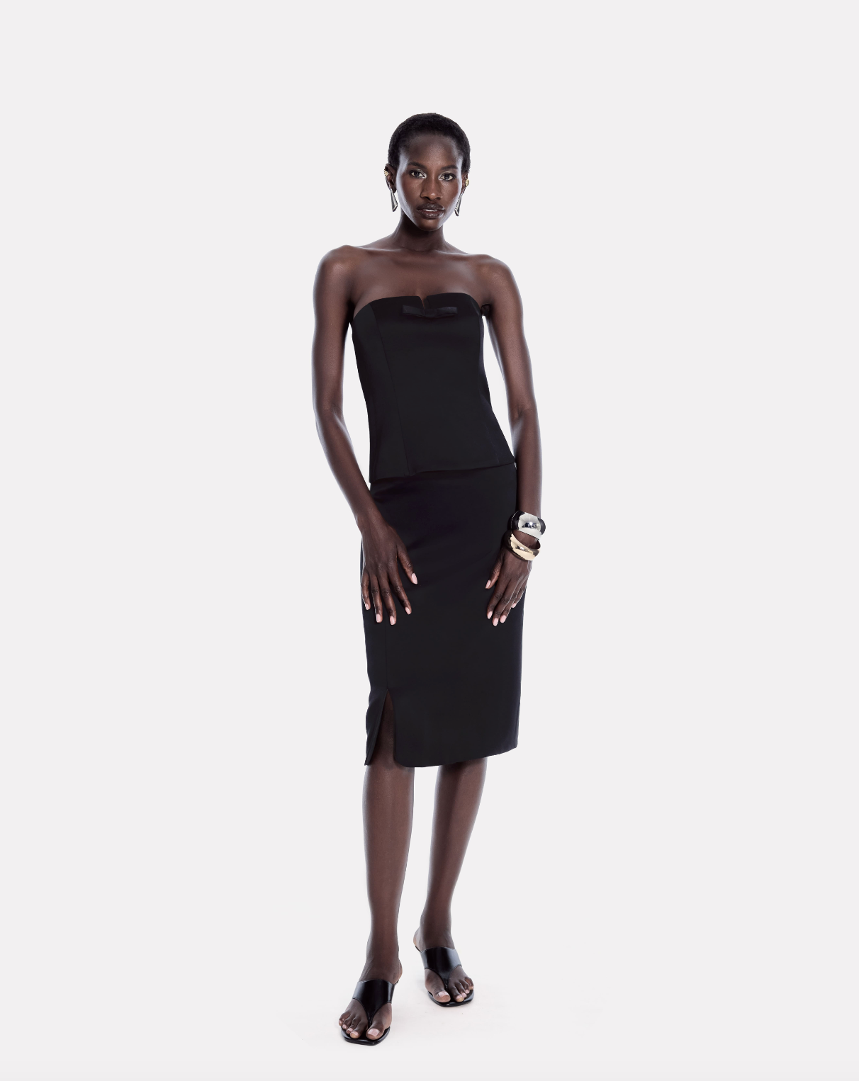 Straight classic midi skirt in black satin