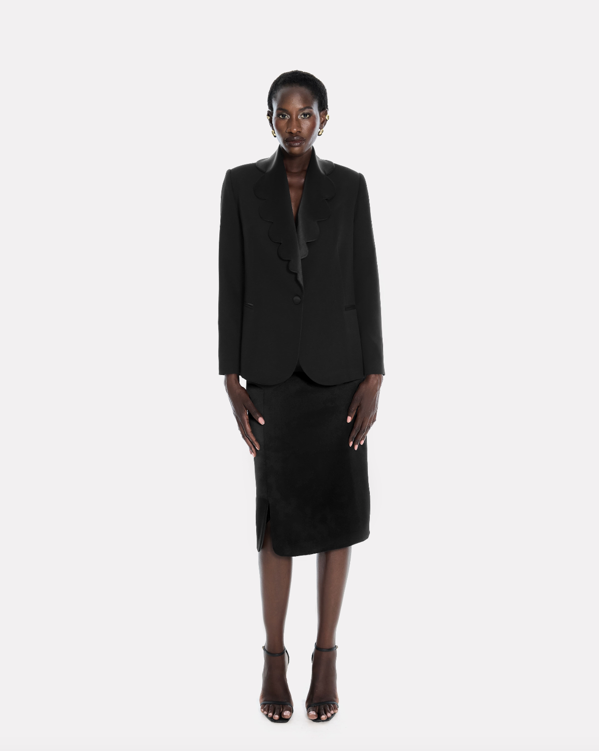 Straight classic midi skirt in black satin