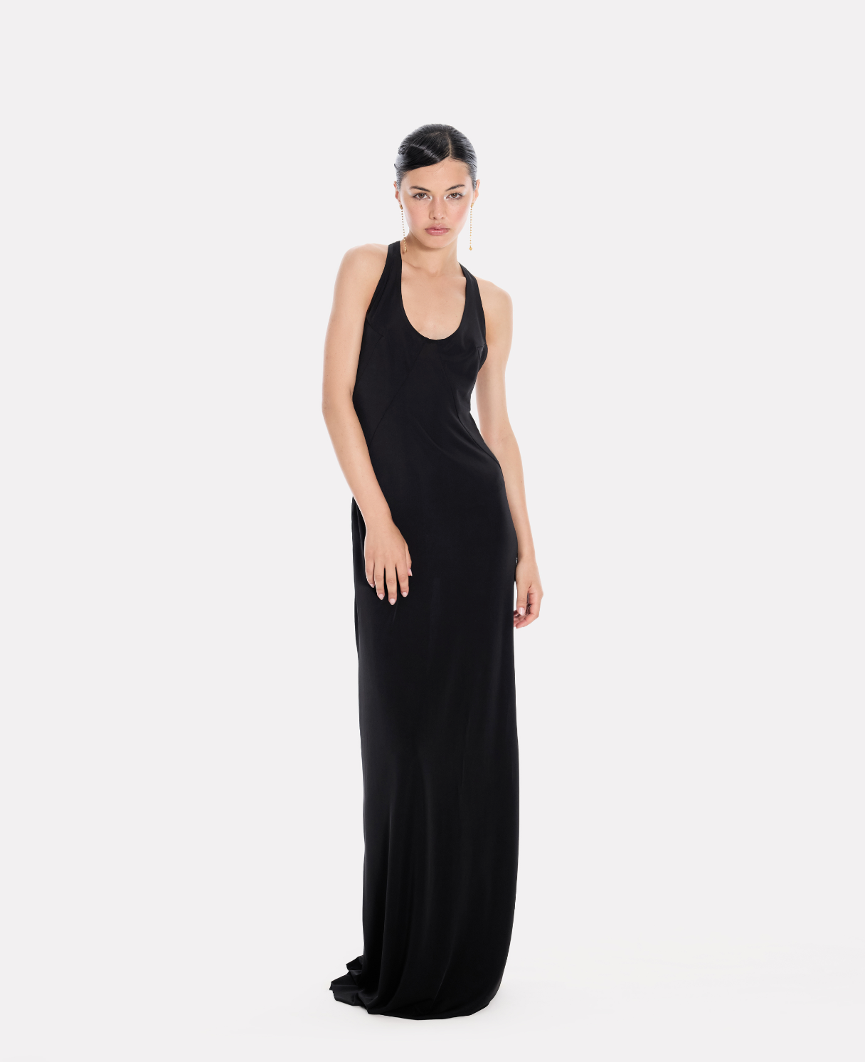 Racerback jersey maxi dress in black