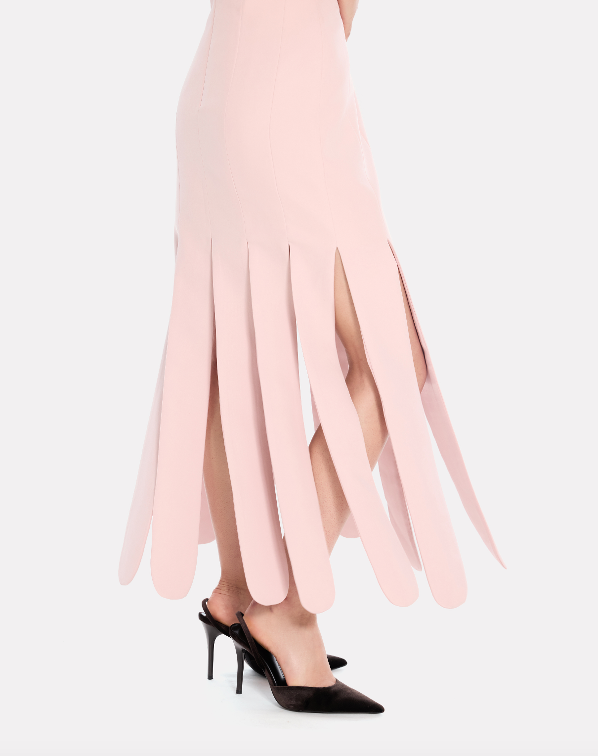 Scalloped fringes bustier maxi dress in baby pink