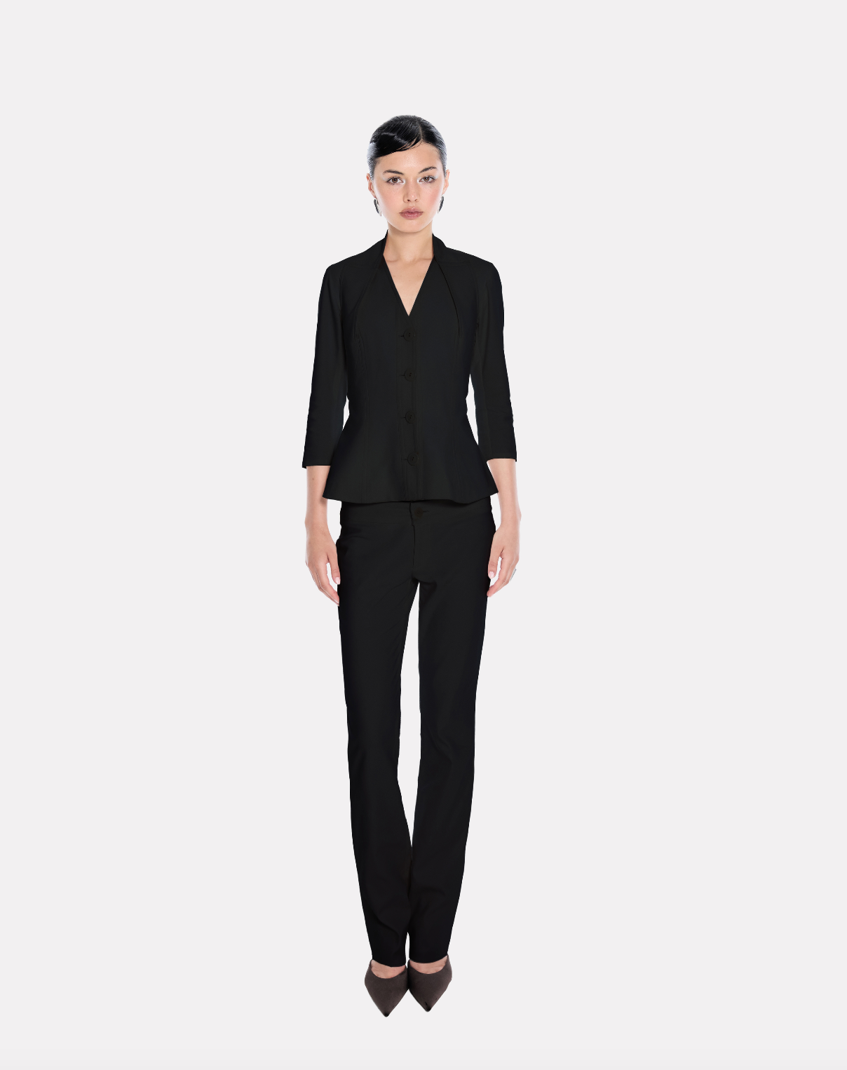 V-neck jacket with shawl collar detailing in black