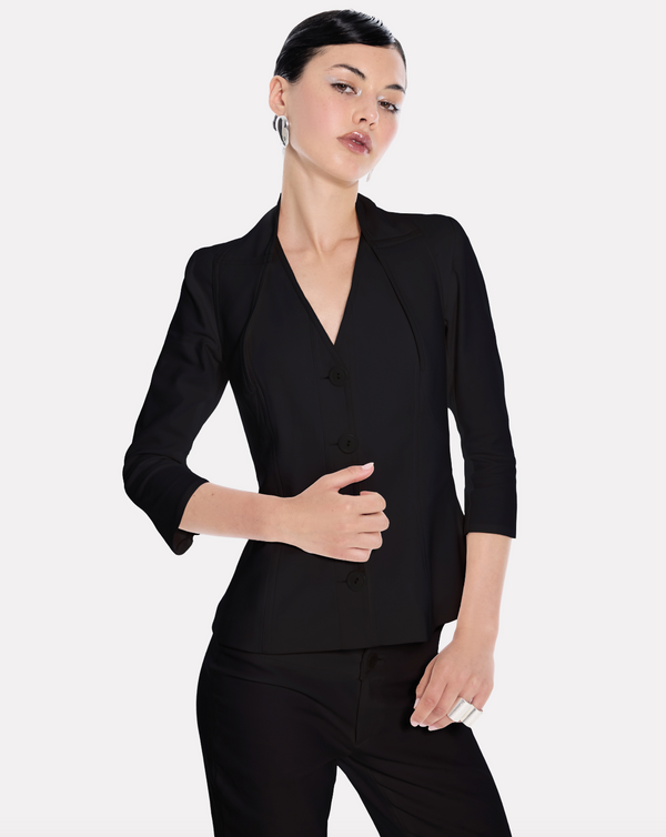 V-neck jacket with shawl collar detailing in black