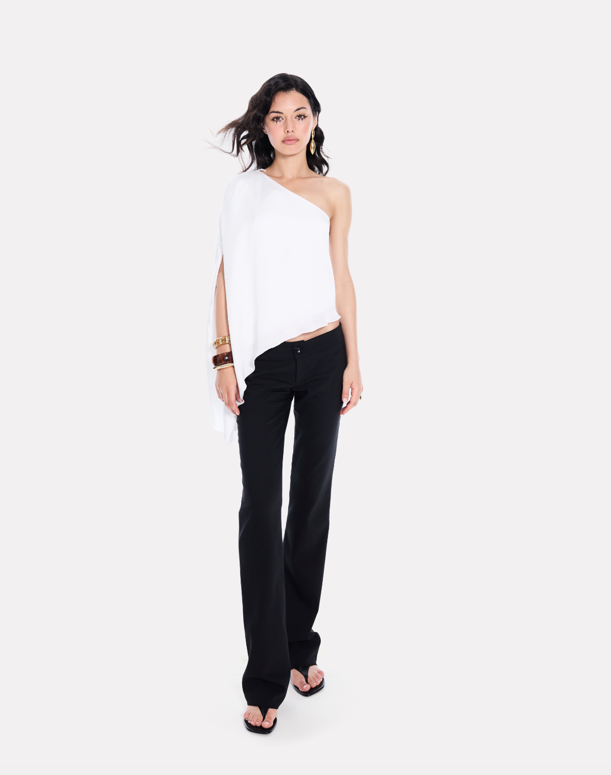 One shoulder silk top in white