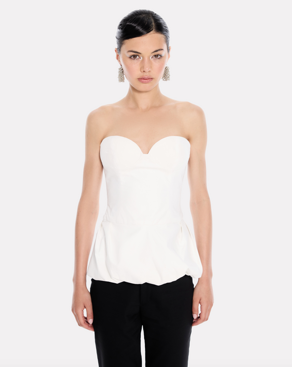 Peplum corset bustier top in white poplin