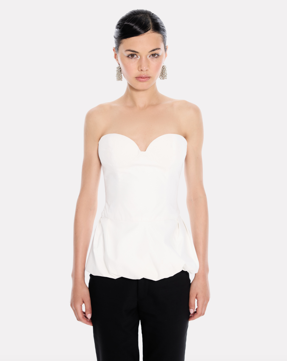 Peplum corset bustier top in white poplin