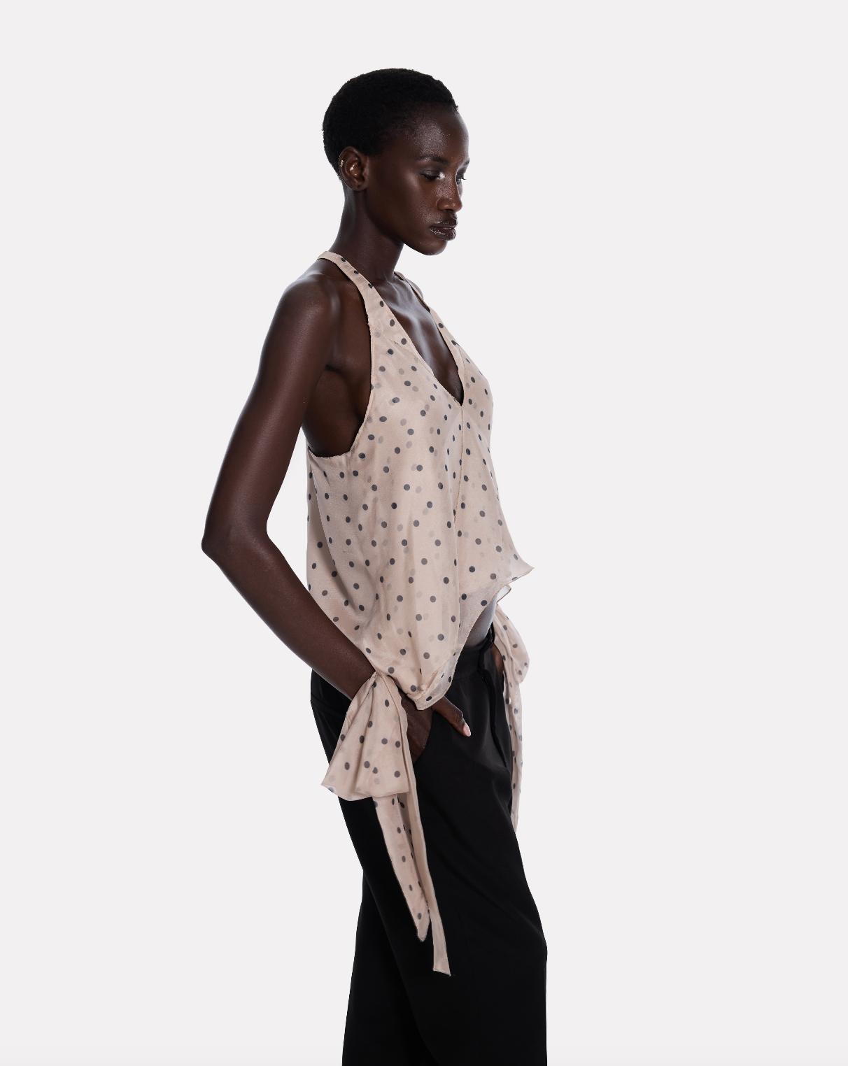 Polka dot muslin tie-side bows top
