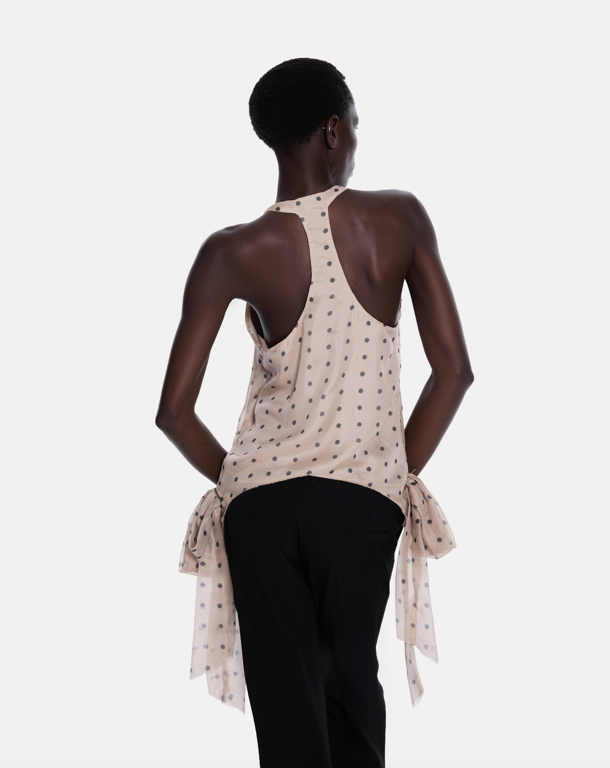 Polka dot muslin tie-side bows top