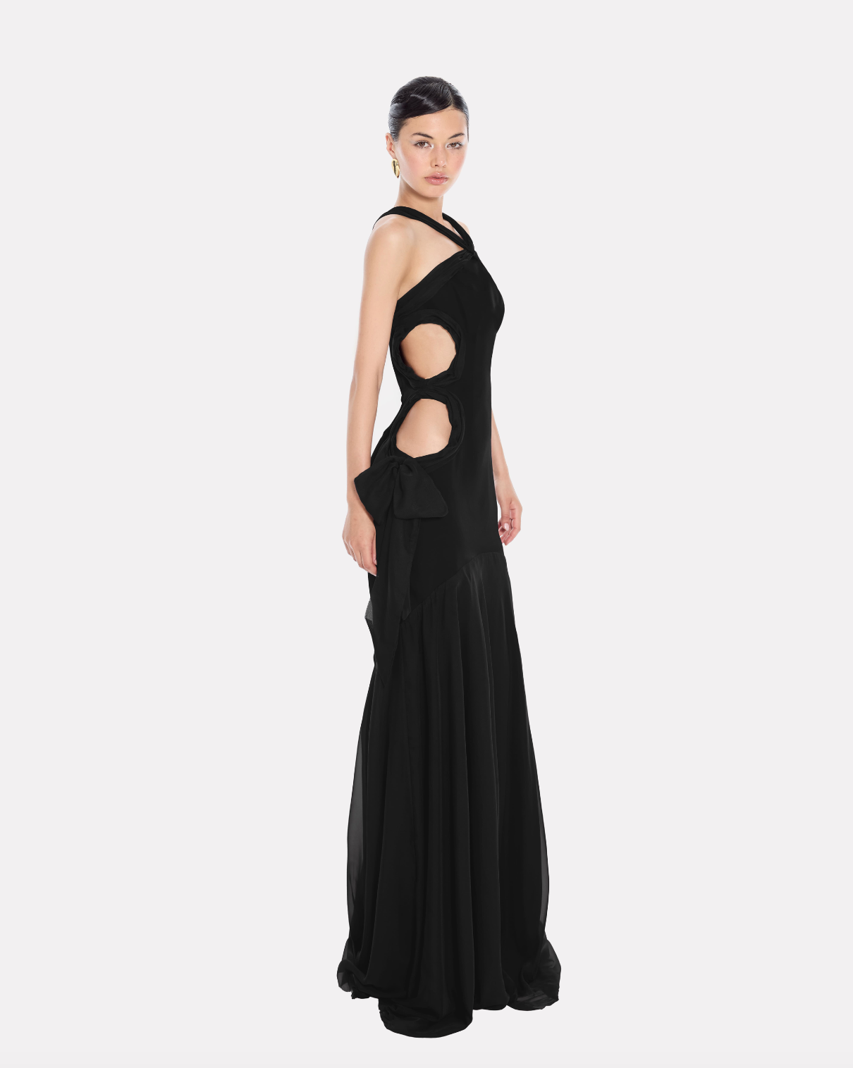 Halter neck with draped cutout maxi dress in black