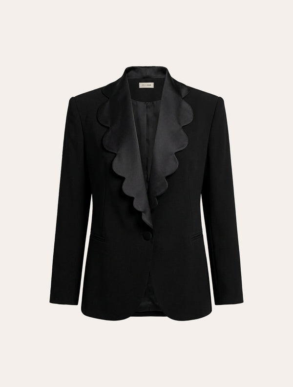 Oversized Scallop Edge Blazer in Black
