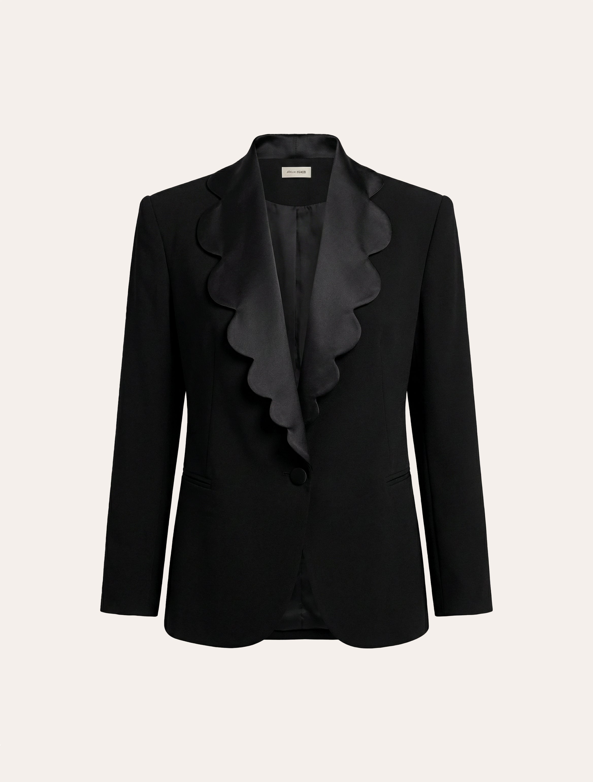 Oversized Scallop Edge Blazer in Black