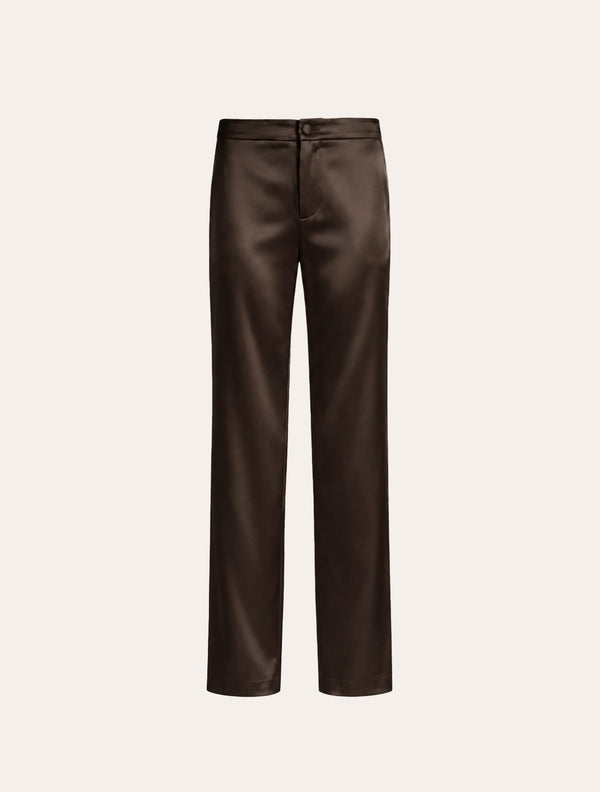 Low waist tailored pants in brown satin