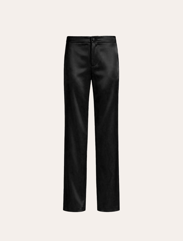 Low waist tailored pants in black satin