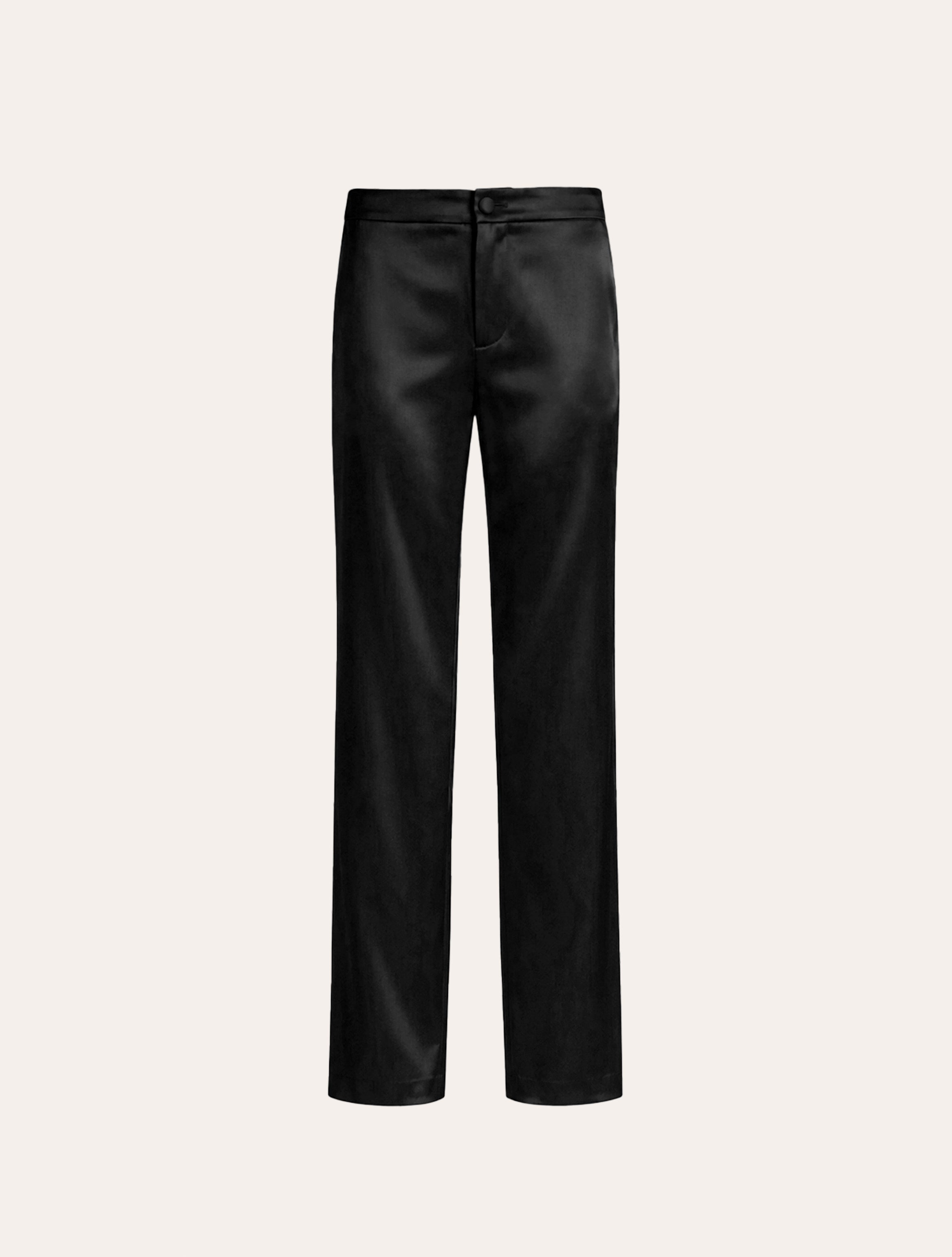 Low waist tailored pants in black satin
