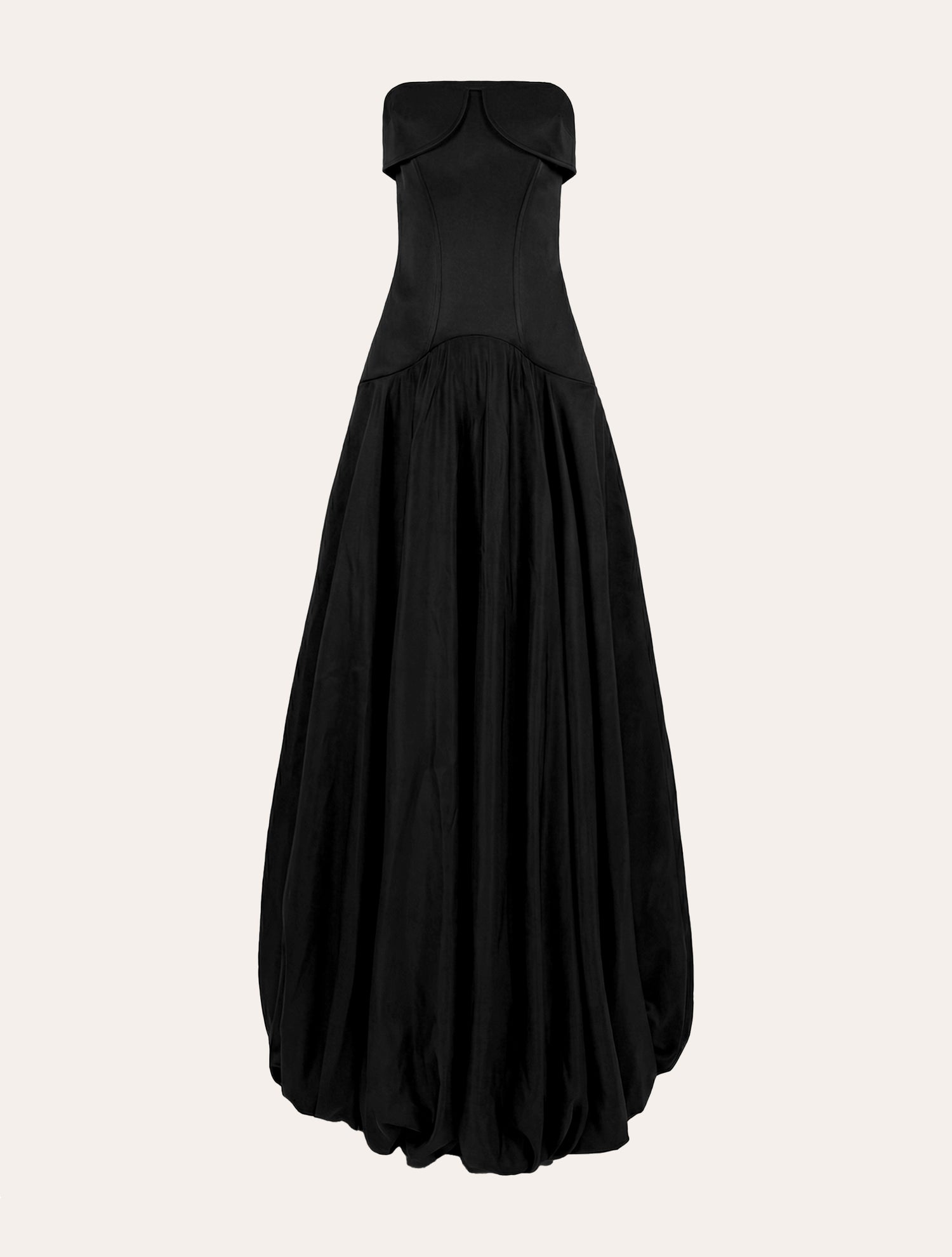 Strapless draped bubble maxi dress in black