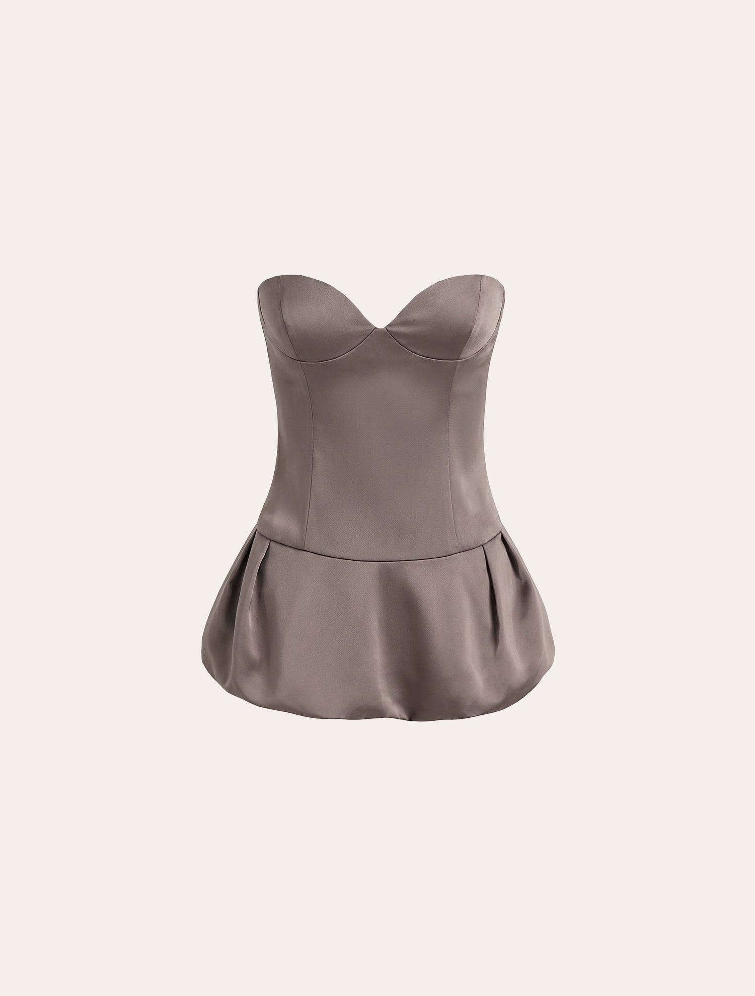 Peplum corset bustier top in greige satin