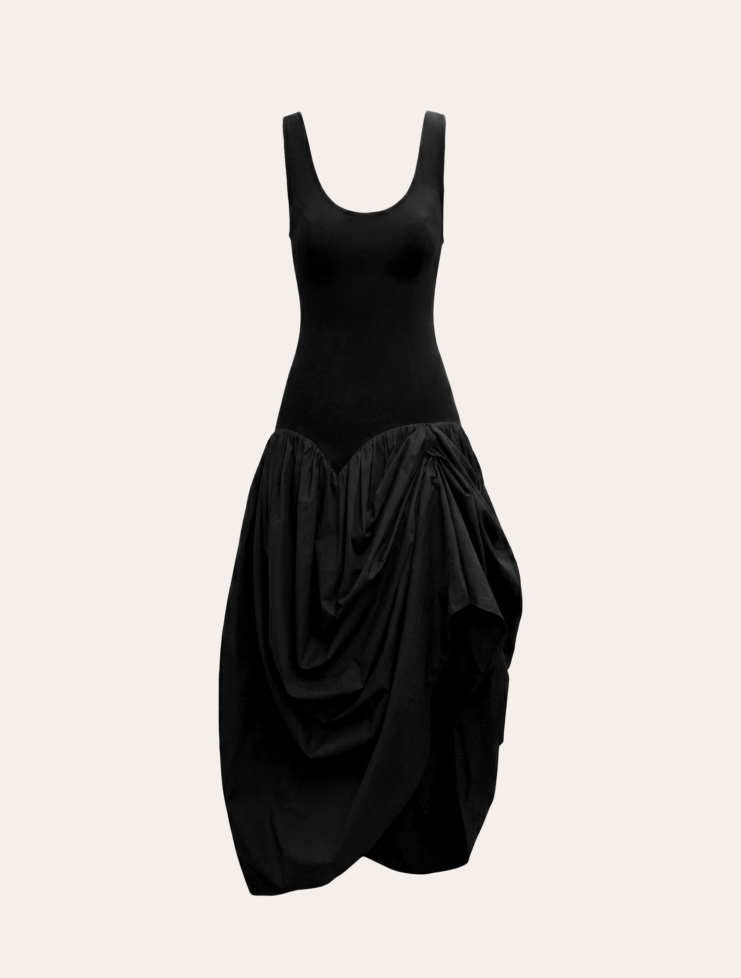 Sleeveless ruched bubble dress in black