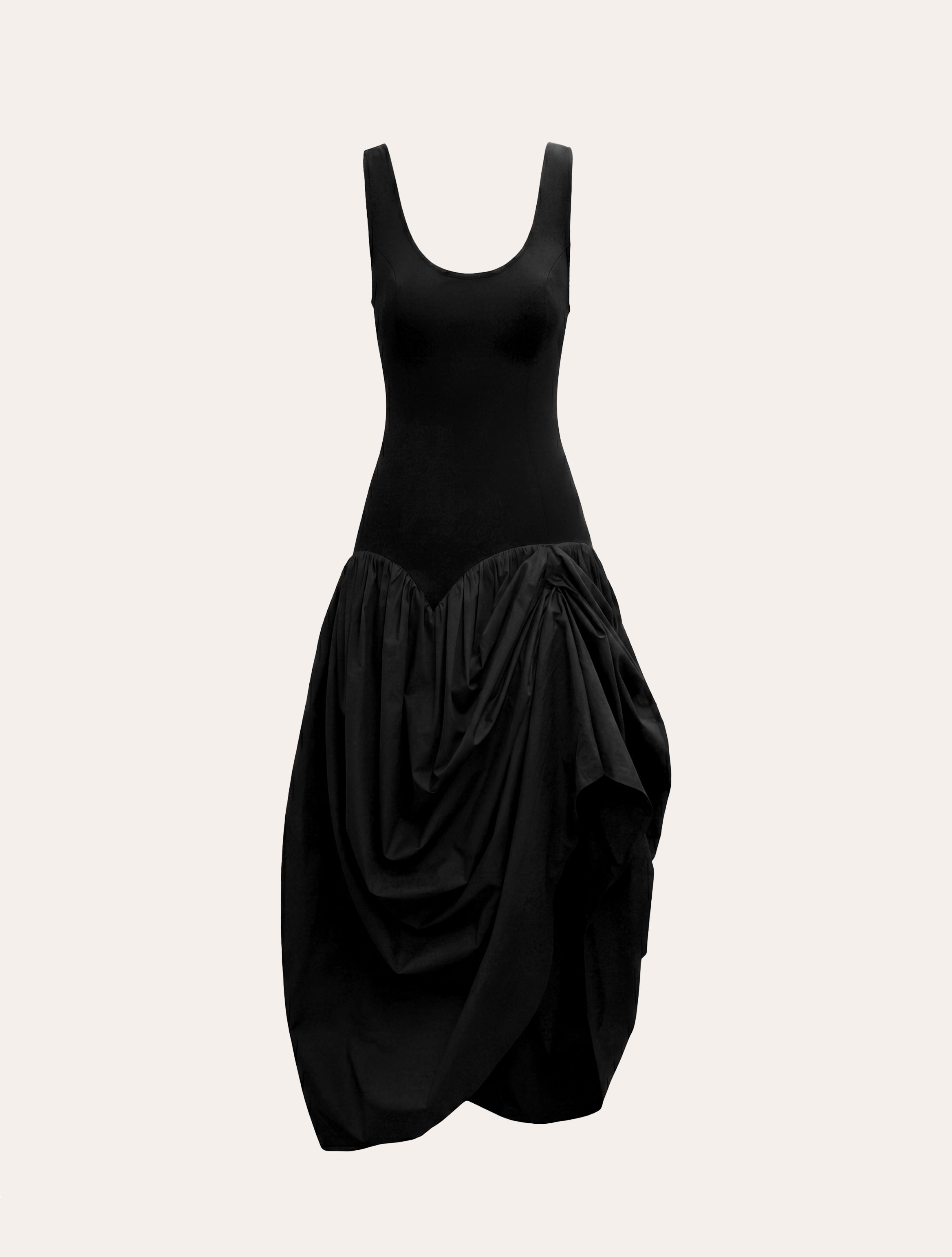 Sleeveless ruched bubble dress in black