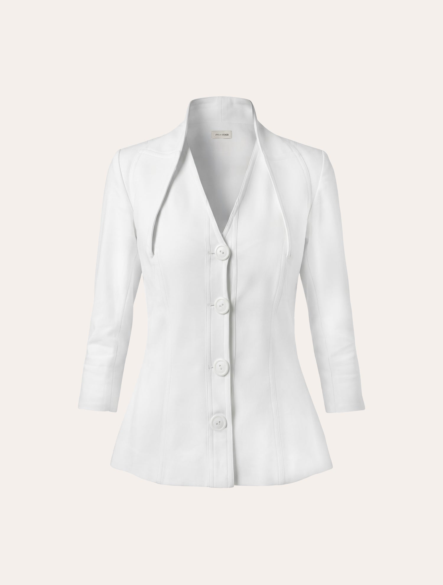 V-neck jacket with shawl collar detailing in white