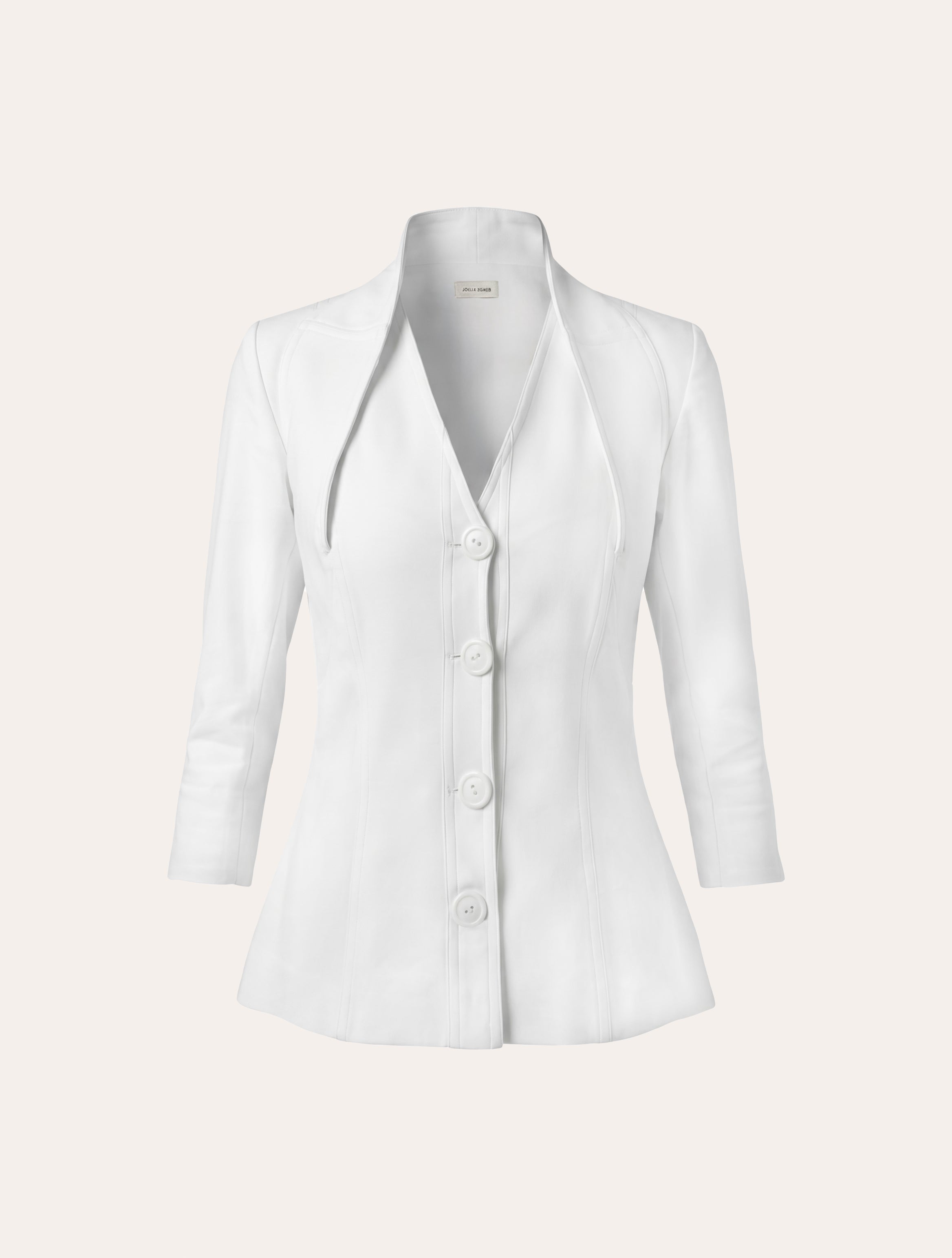 V-neck jacket with shawl collar detailing in white