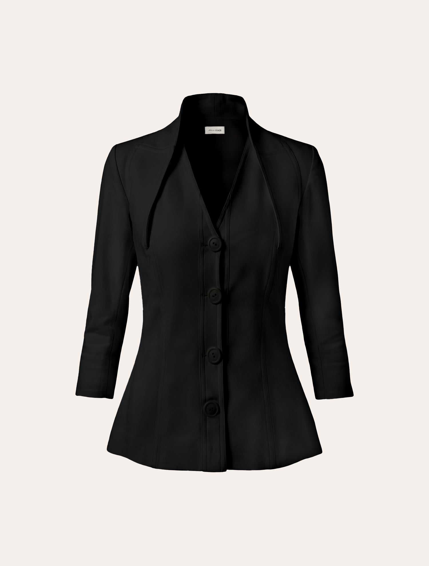 V-neck jacket with shawl collar detailing in black