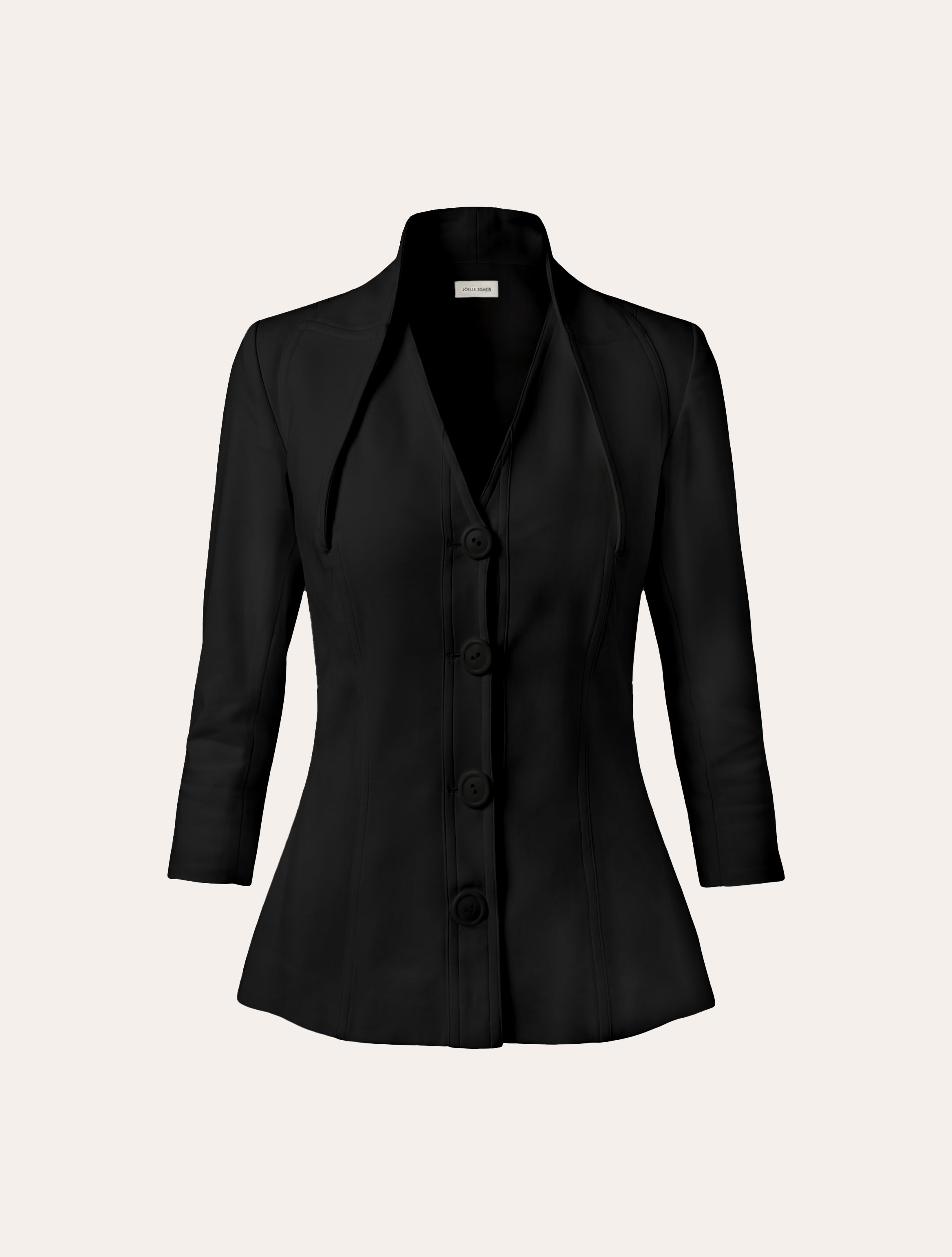 V-neck jacket with shawl collar detailing in black