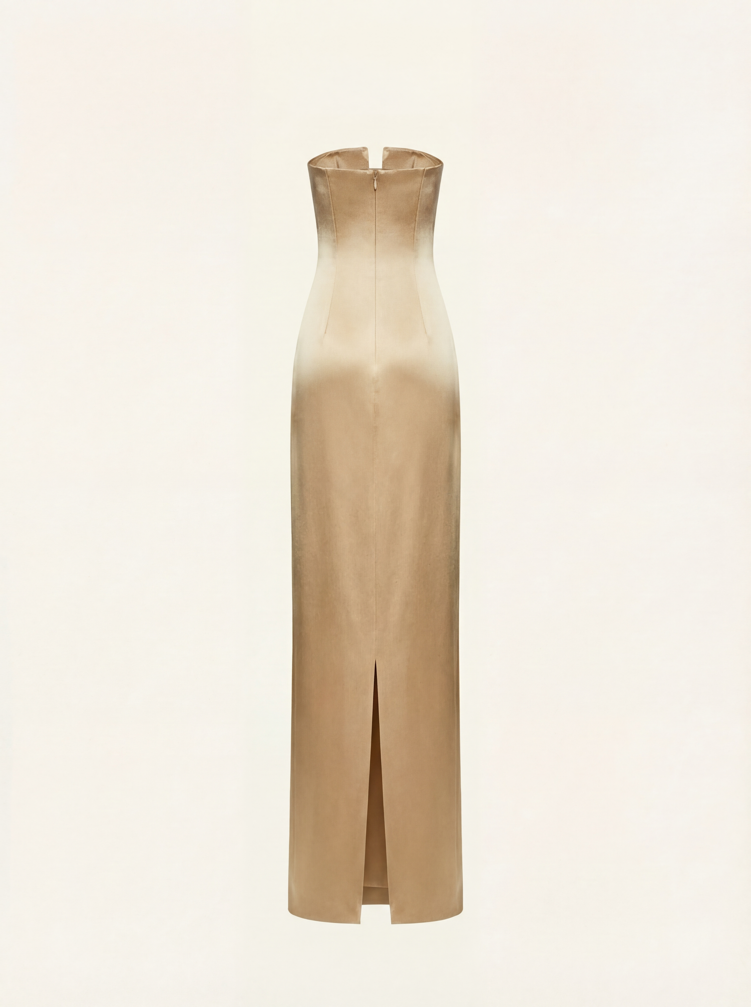 Strapless maxi dress with bow in gold satin