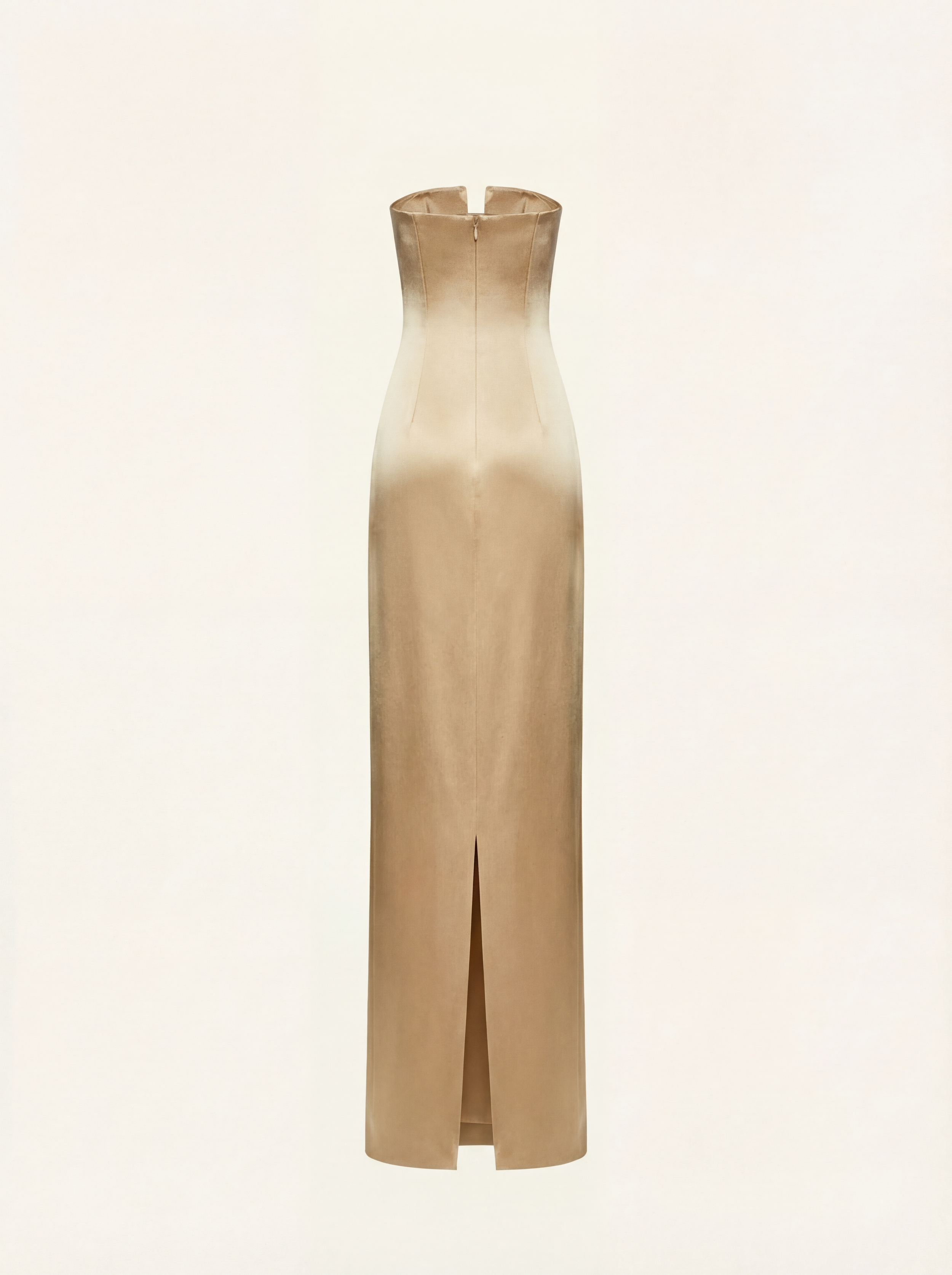 Strapless maxi dress with bow in gold satin