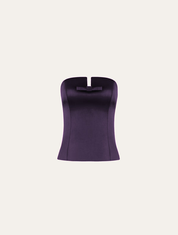 Classic corset with bow in purple satin