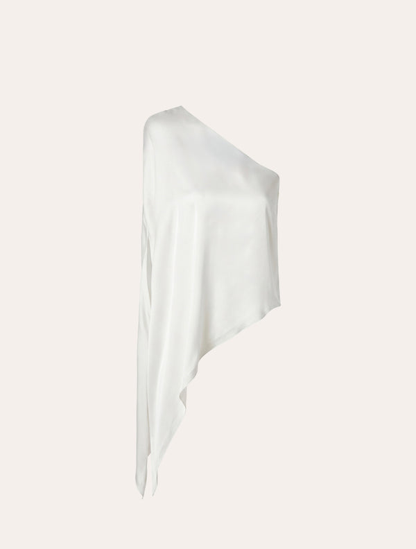 One shoulder top in white satin