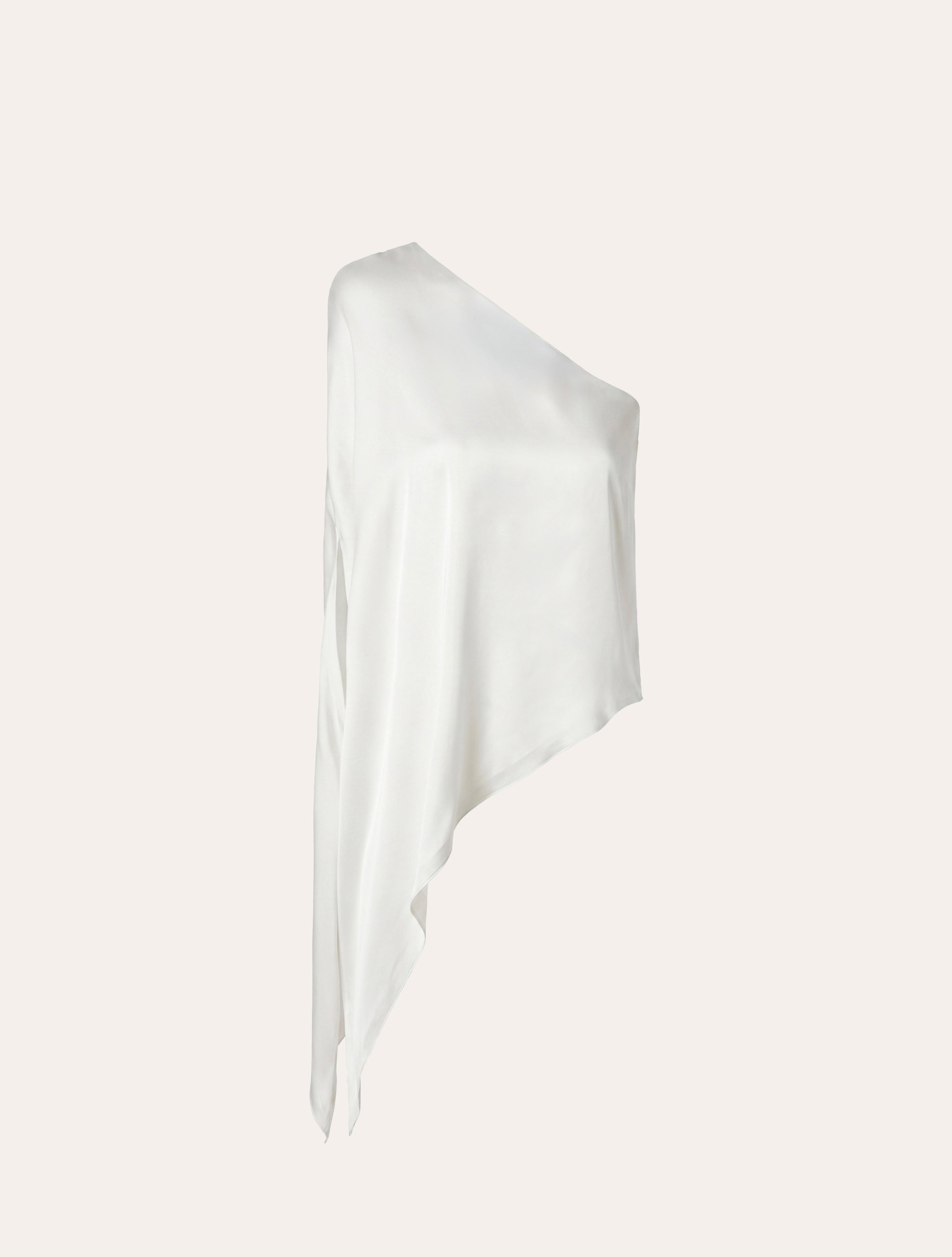 One shoulder silk top in white