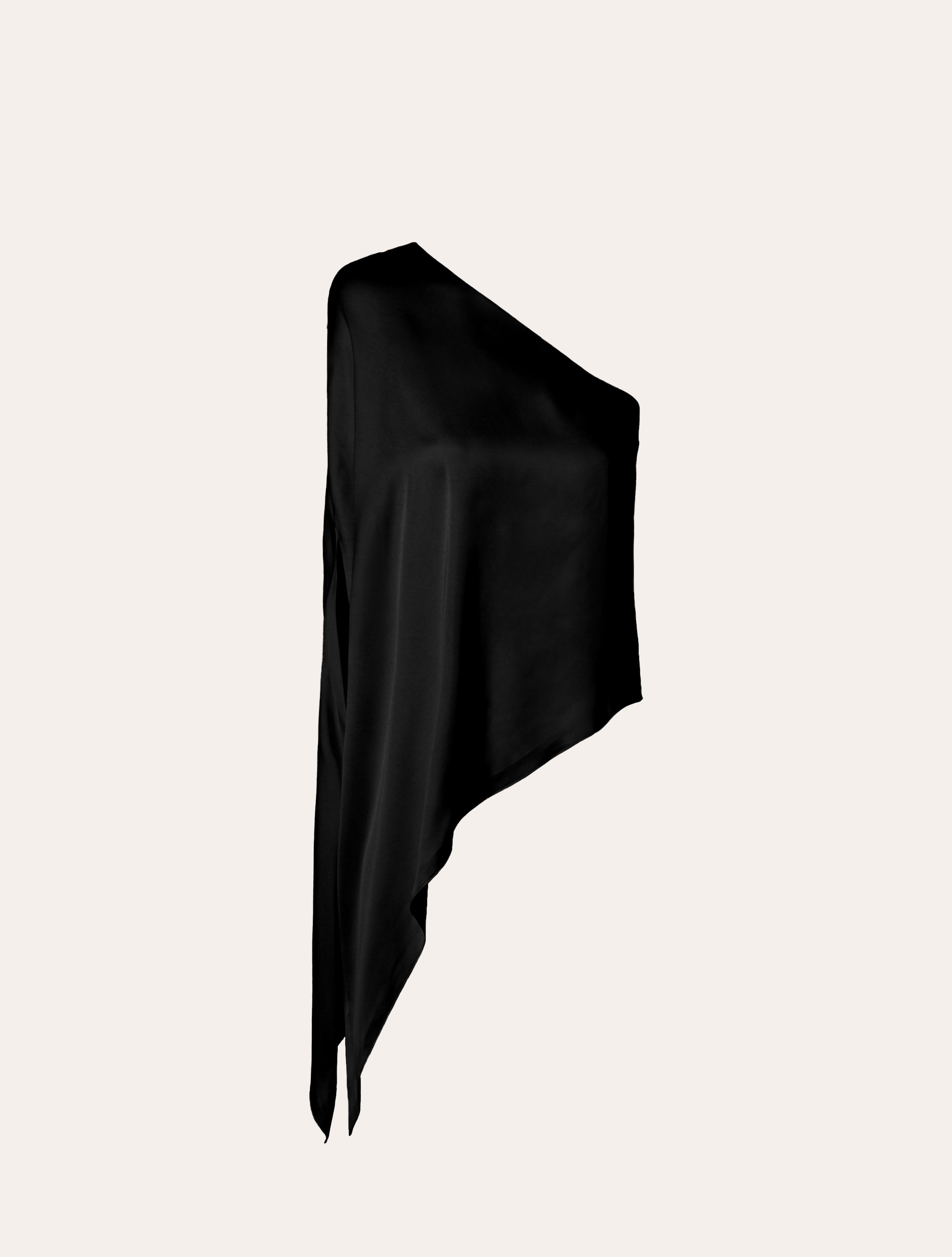 One shoulder silk top in black