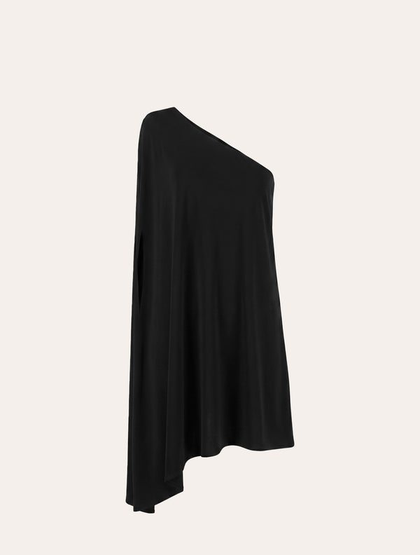 One shoulder jersey mini dress in black