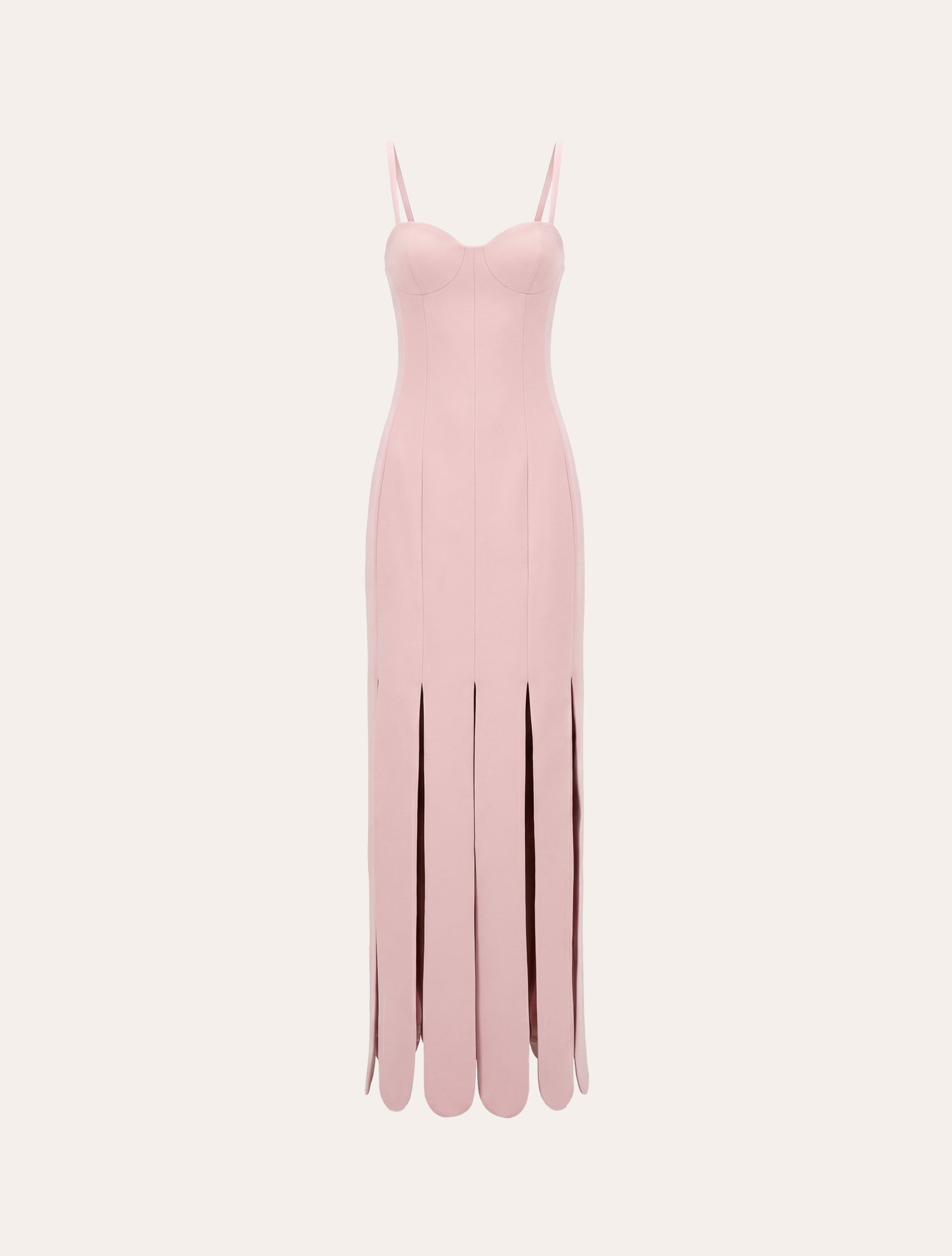 Scalloped fringes bustier maxi dress in baby pink