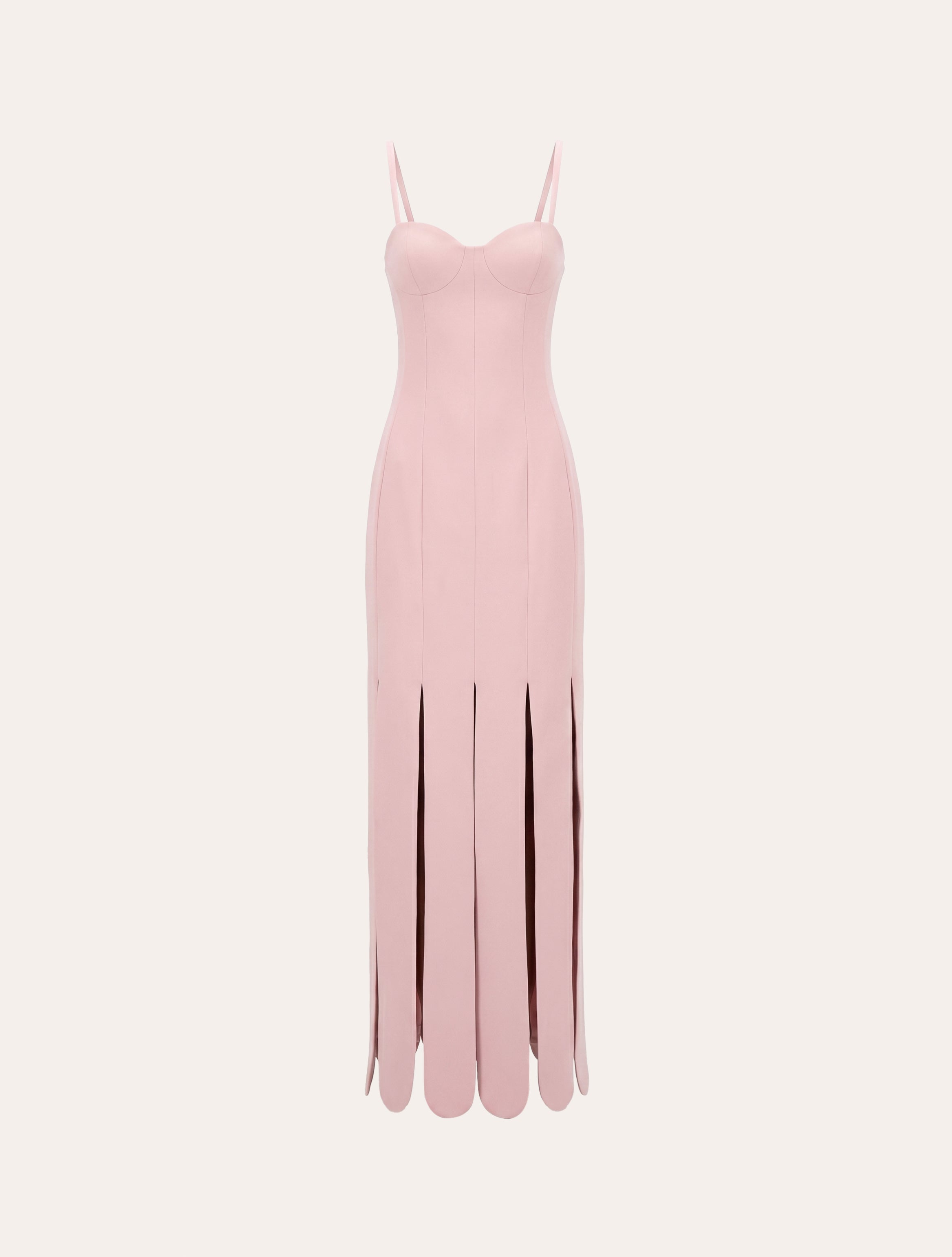 Scalloped fringes bustier maxi dress in baby pink