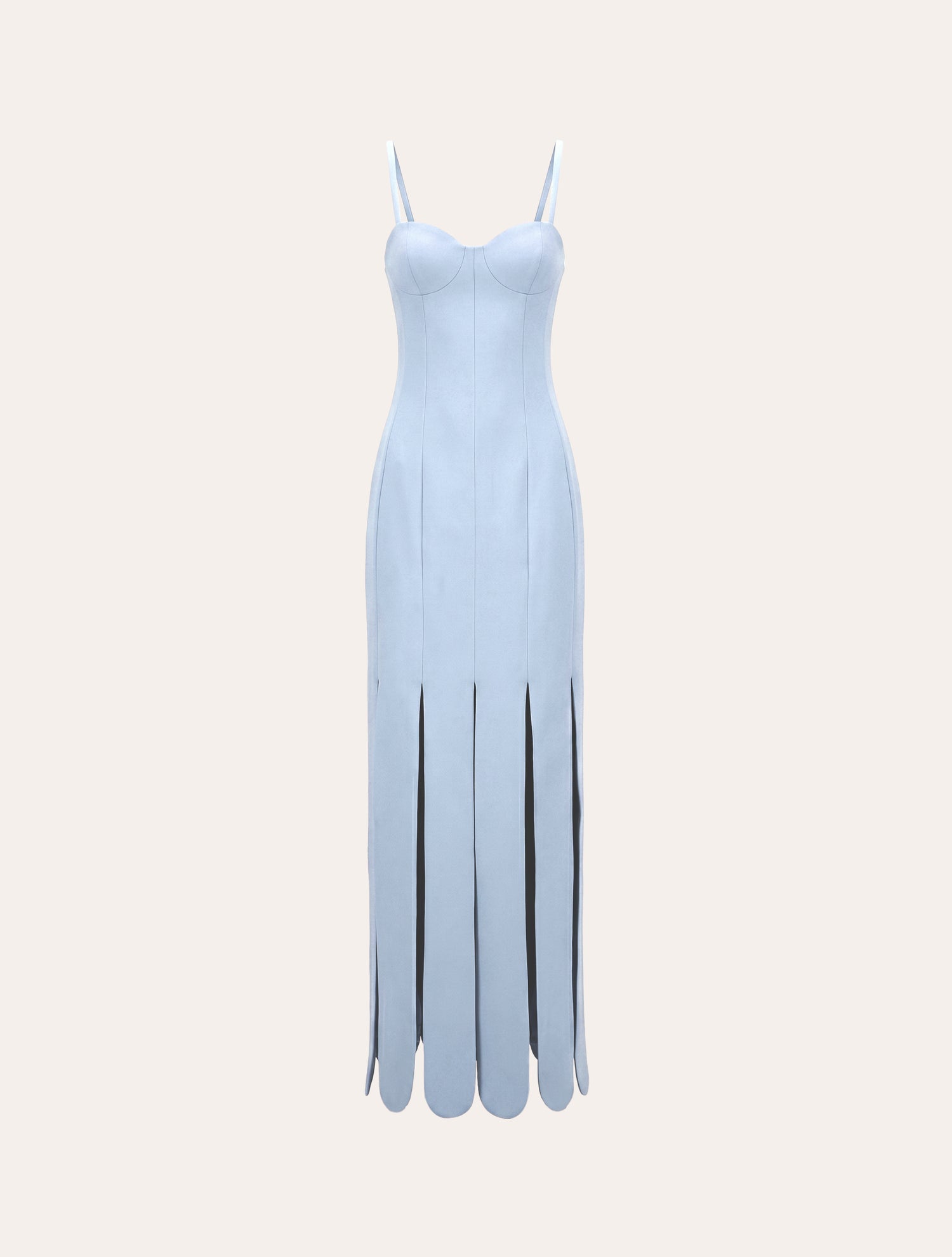 Scalloped fringes bustier maxi dress in baby blue