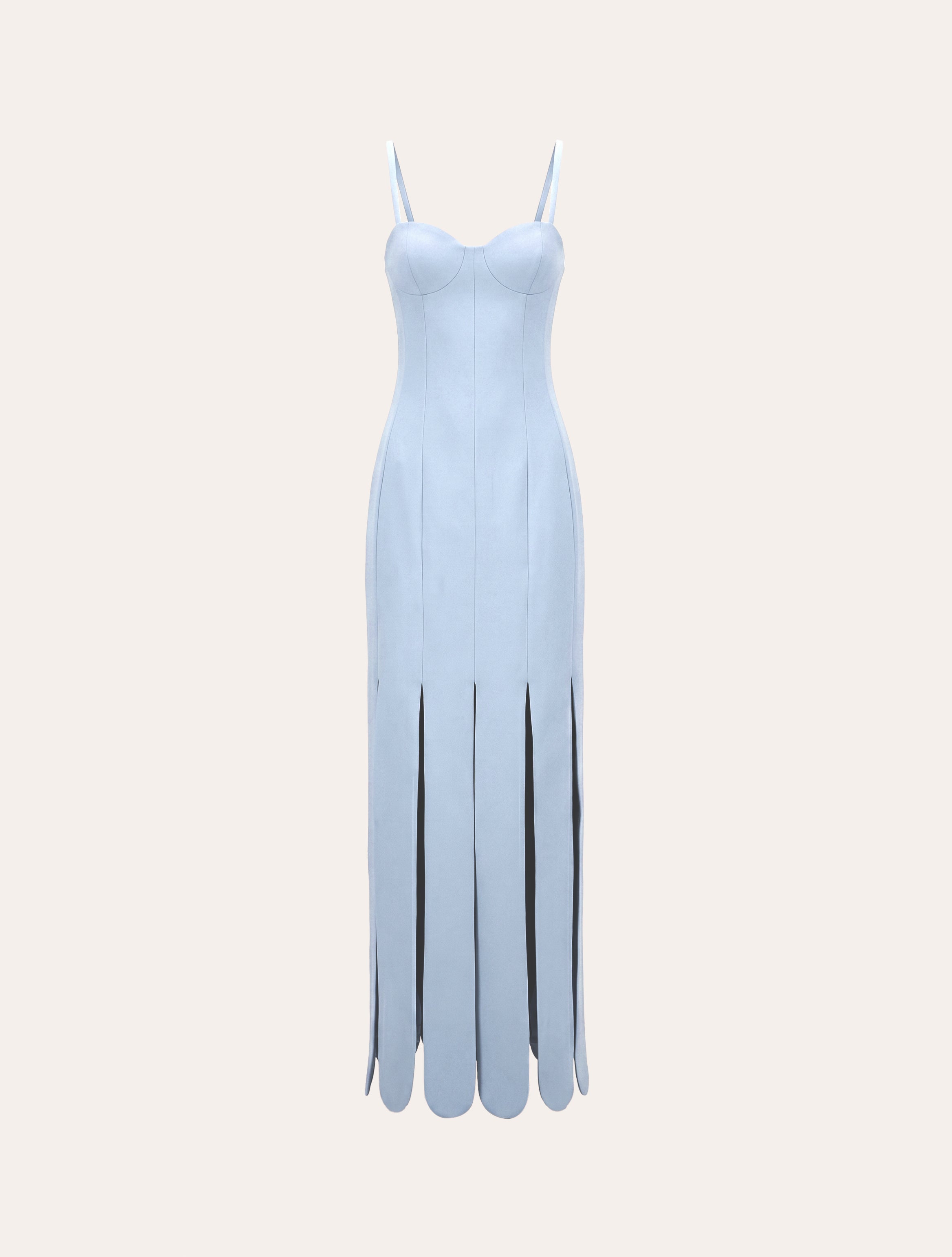 Scalloped fringes bustier maxi dress in baby blue