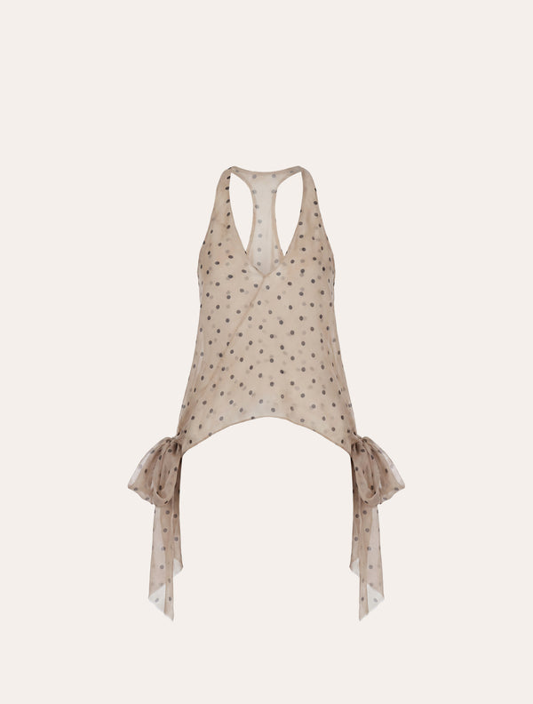 Polka dot muslin tie-side bows top