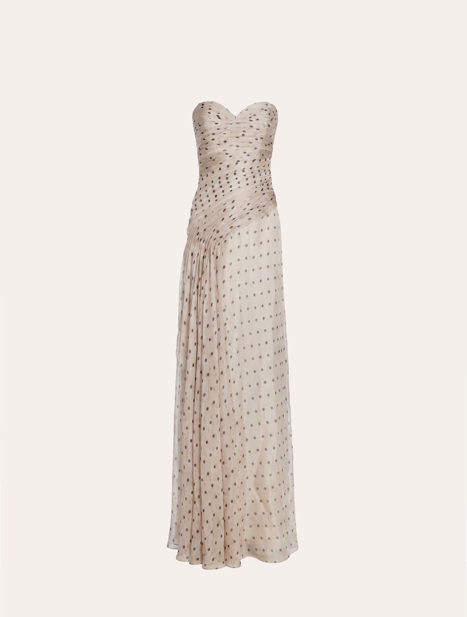 Sweetheart draped bustier maxi dress in beige