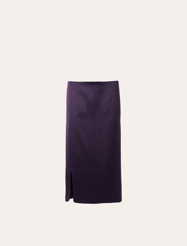 Straight classic midi skirt in purple satin