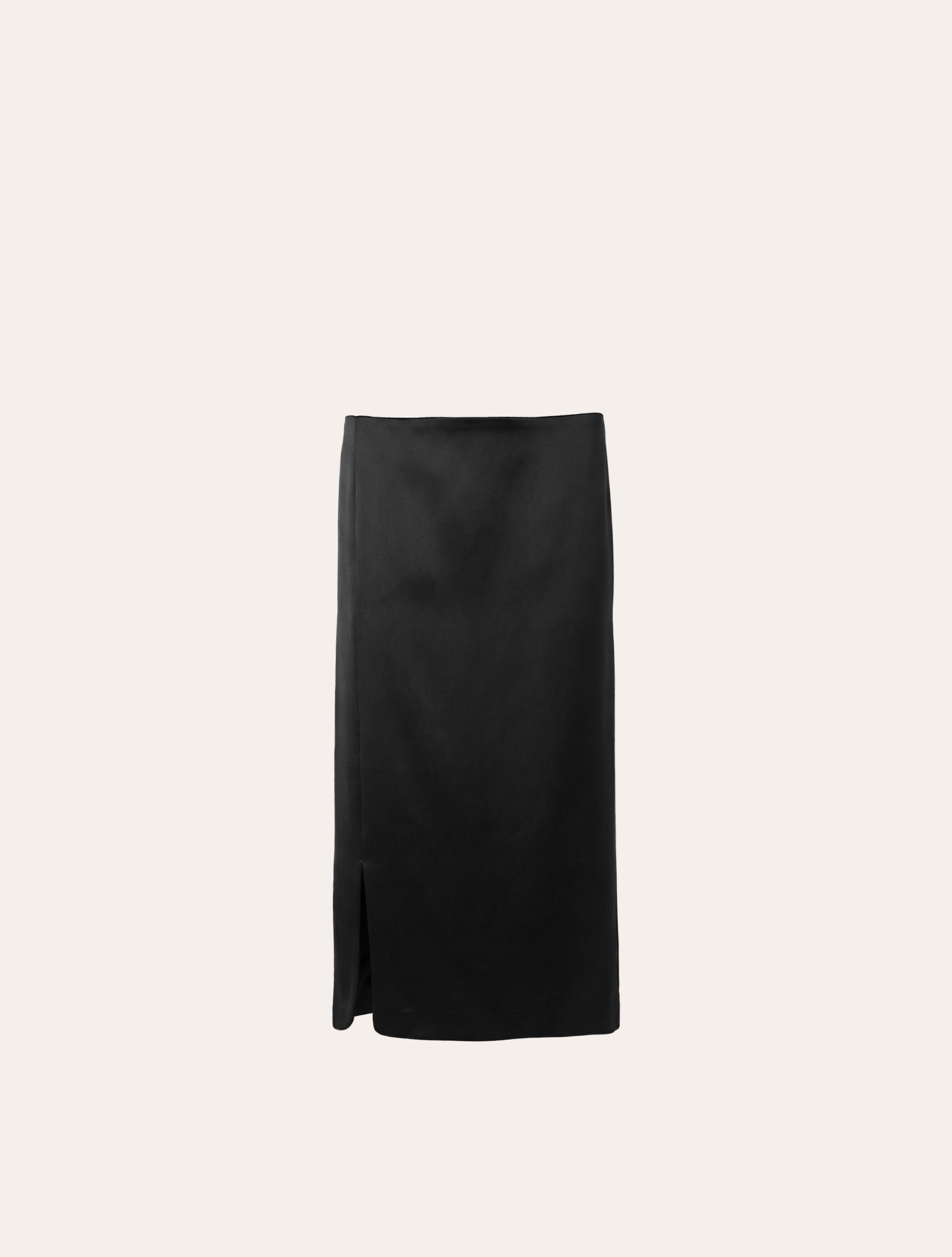 Straight classic midi skirt in black satin