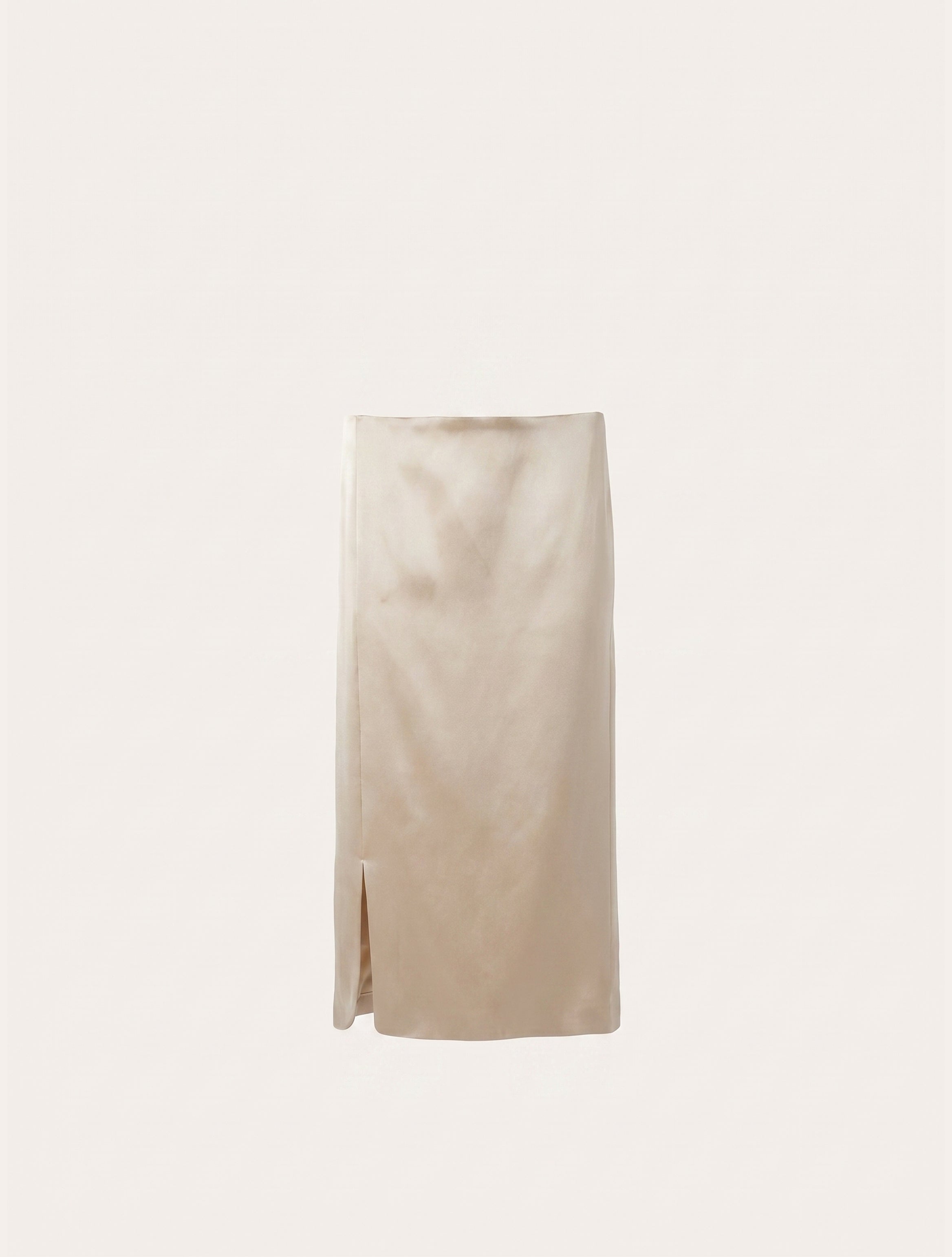 Straight classic midi skirt in cream satin